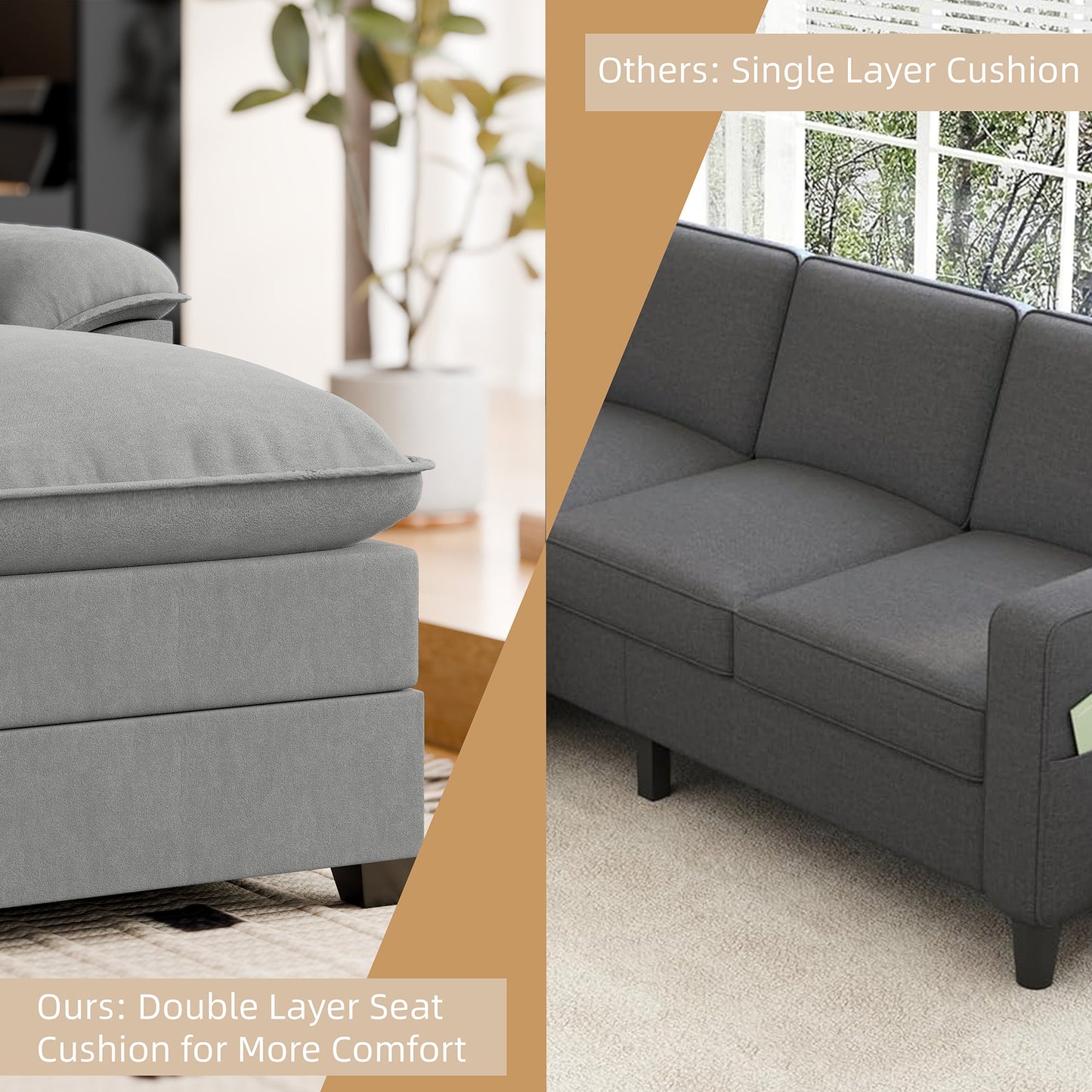 Walsunny 109'' 4-Seat U Shaped Modern Sectional Sofa With Double Chaise for Apartment, Studio, Office
