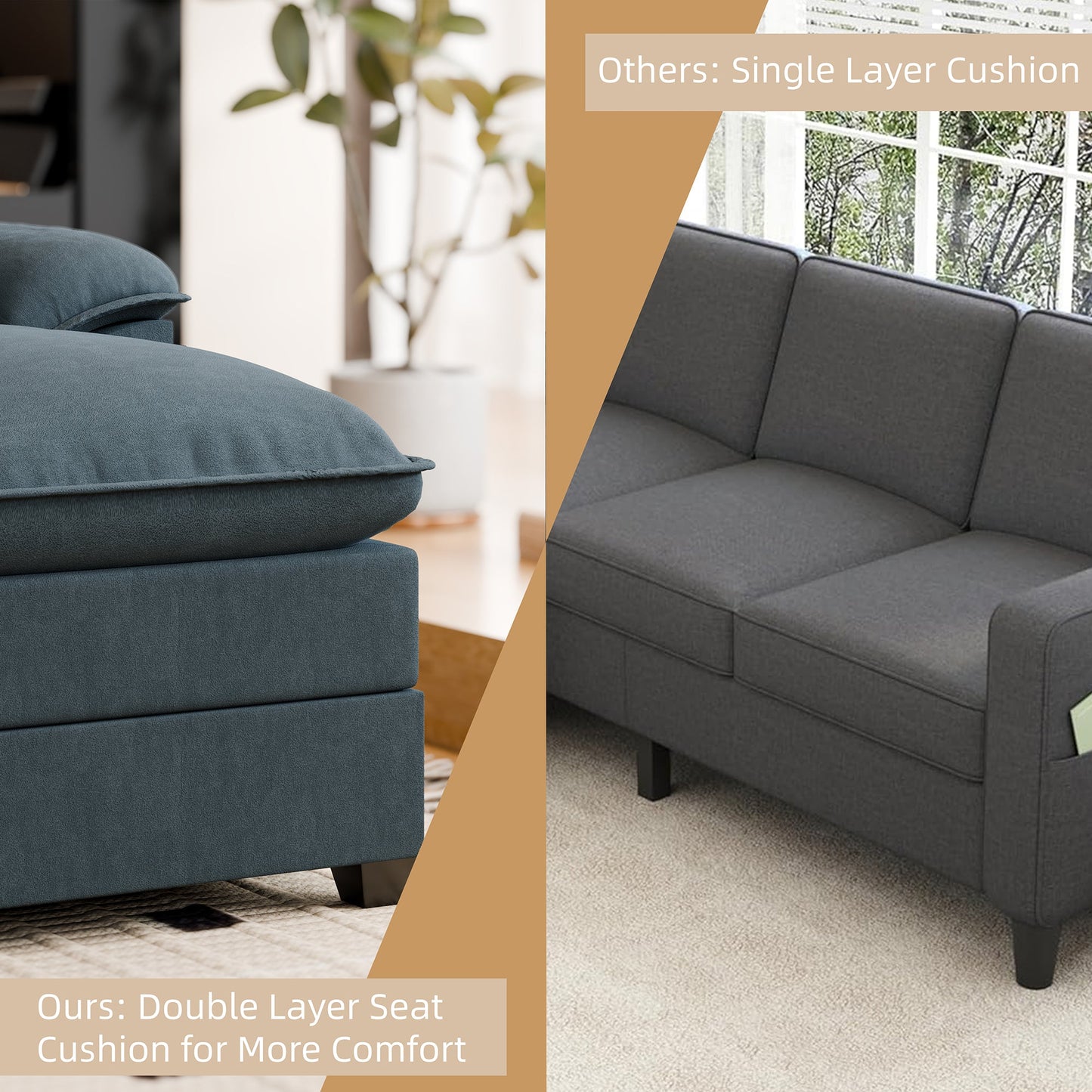 Walsunny 109'' 4-Seat U Shaped Modern Sectional Sofa With Double Chaise for Apartment, Studio, Office