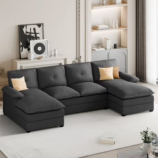 Walsunny Sectional Sofa Couches for Living Room, 4-Seat Cloud Couch Chenille U Shaped Sofa Couch Sleeper Comfy Upholstered Furniture with Double Chaise
