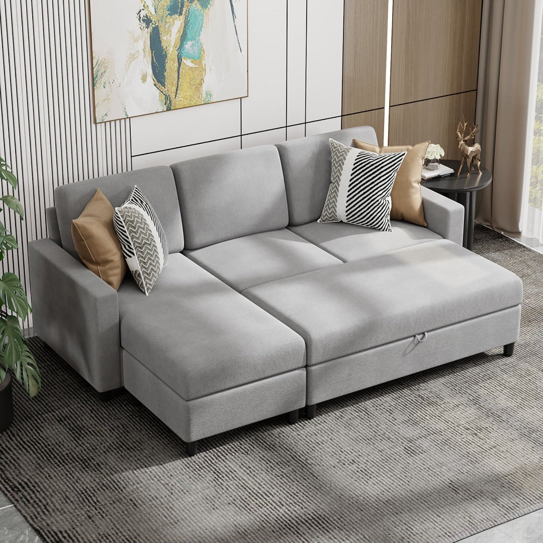 Walsunny Sectional Sofa With Long Storage Ottoman For Small Apartment#color_light-grey
