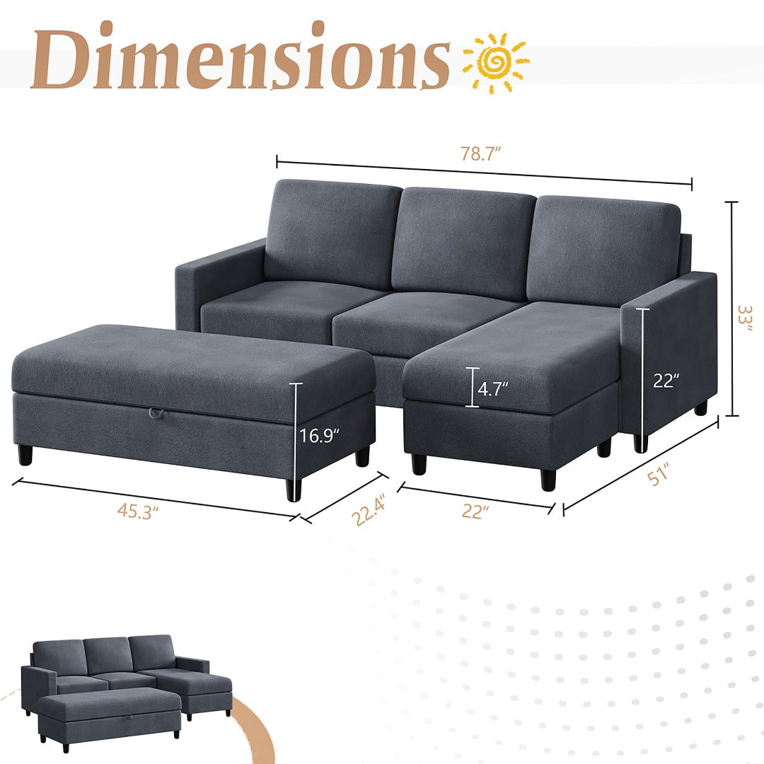 Walsunny Sectional Sofa With Long Storage Ottoman For Small Apartment#color_dark-grey