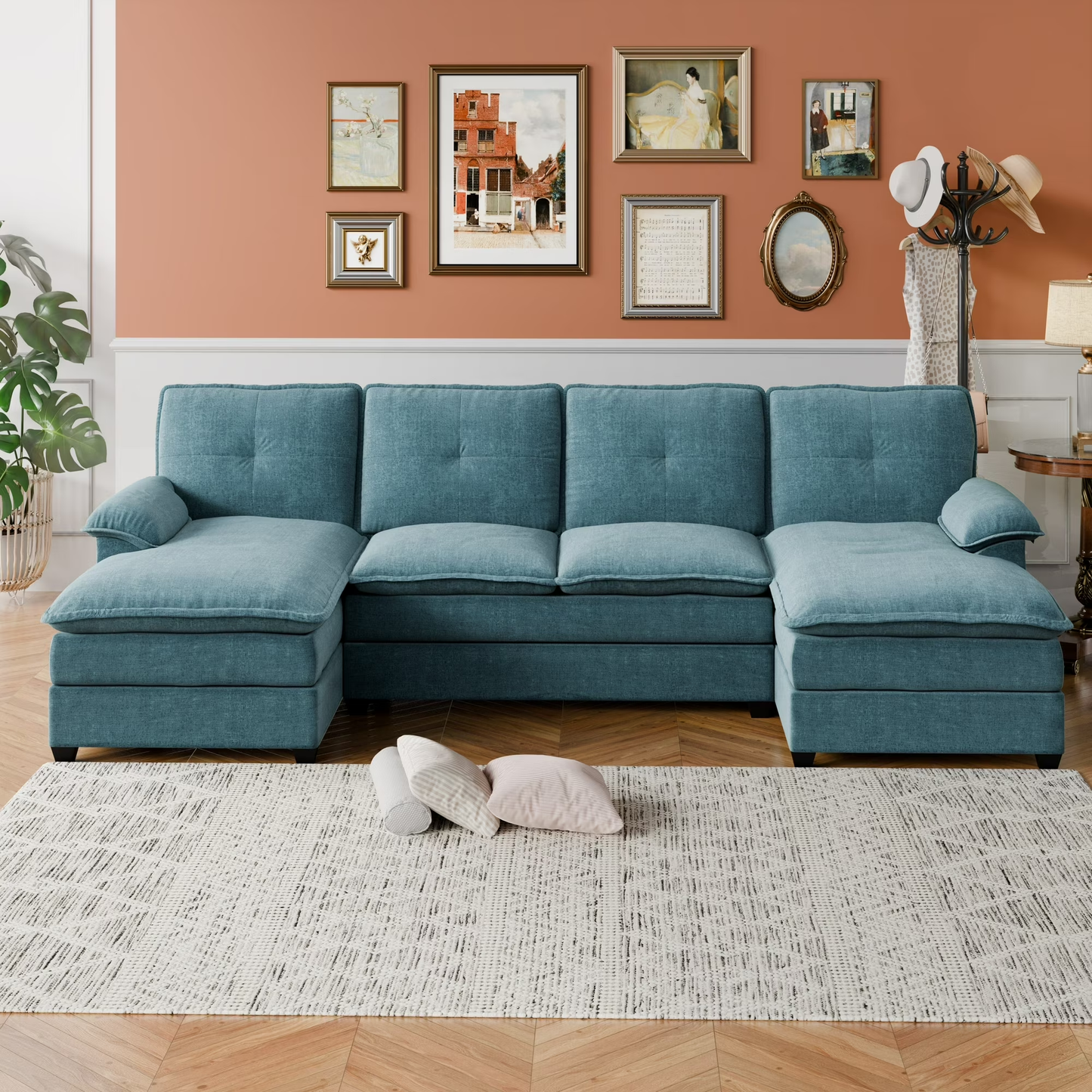 Walsunny Sectional Sofa Couches for Living Room, 4-Seat Cloud Couch Chenille U Shaped Sofa Couch Sleeper Comfy Upholstered Furniture with Double Chaise