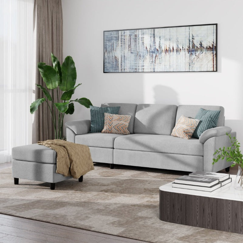 Walsunny 3 Seat L-Shaped Sectional Sofa With Movable Ottoman#color_light-grey