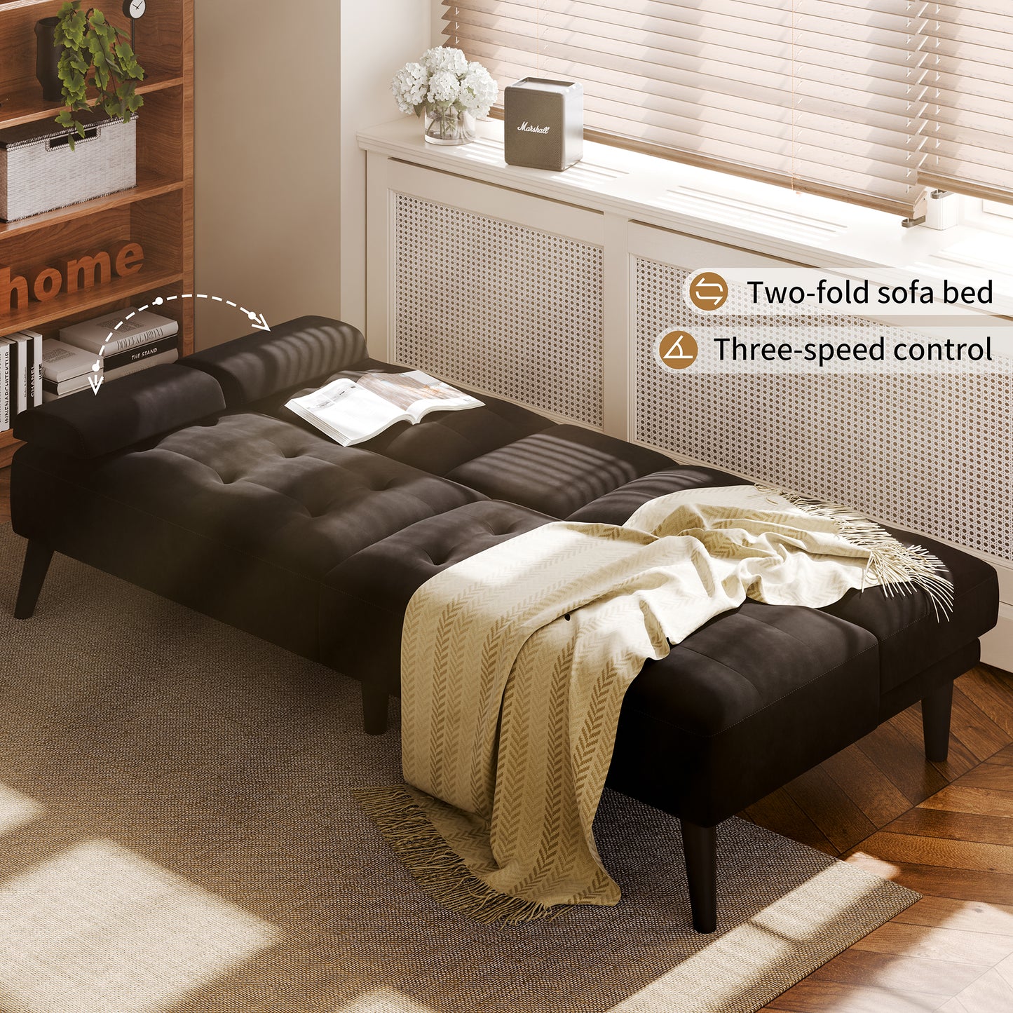 Walsunny Futon Sofa Bed with Hidden Cup Holders, Modern Convertible Folding Futon Couch with 3-Angle Adjustment for Living Room, Small Space