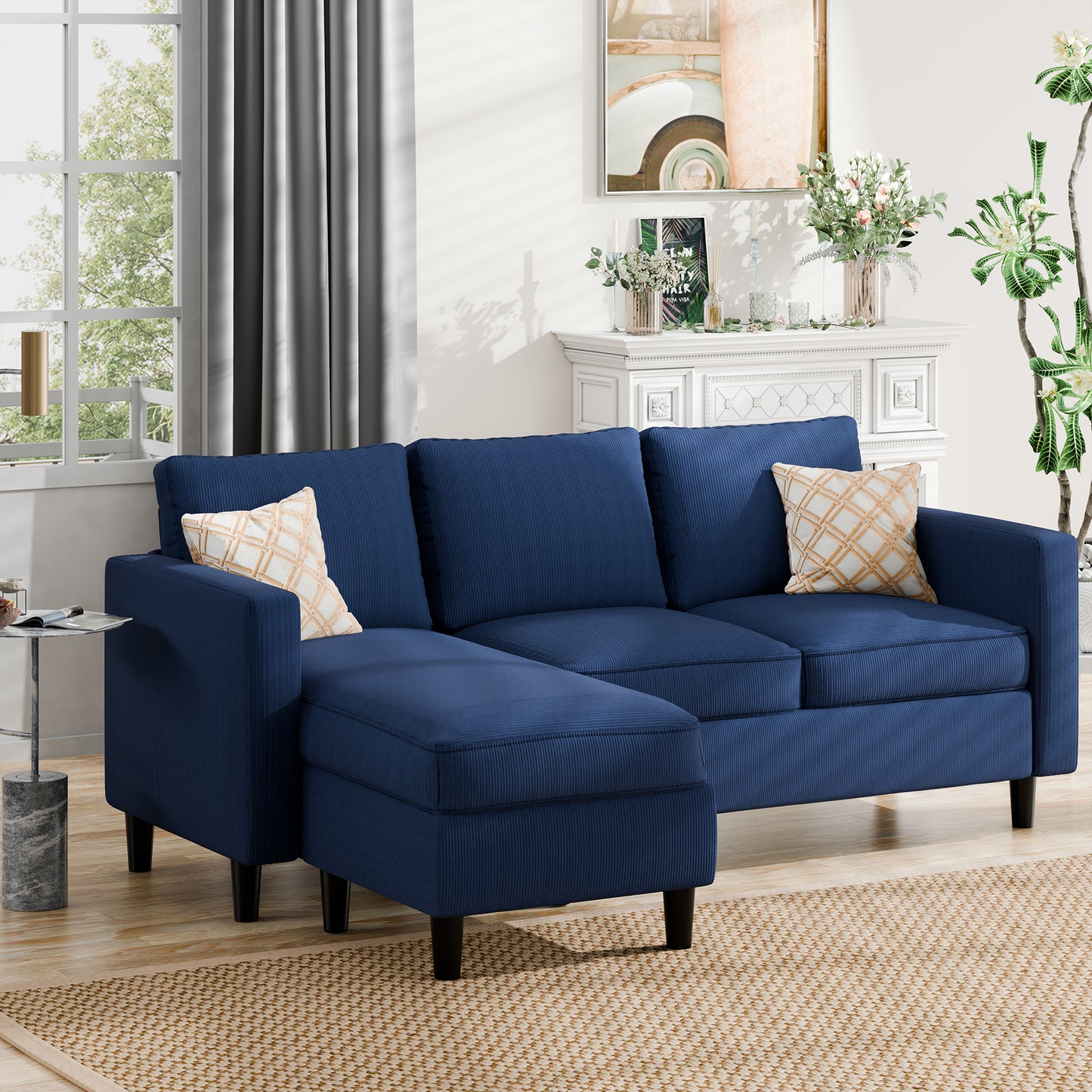 Walsunny 3-Seat Modern Sectional Sofa With Reversible Chaise