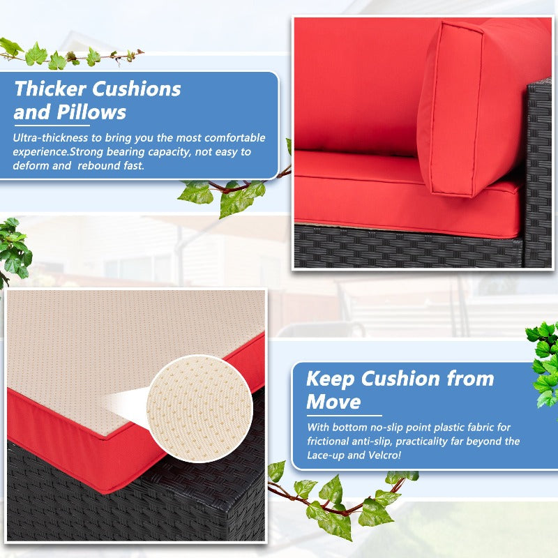 Walsunny 5 Pieces Outdoor Sectional Sofa, Patio furniture Set#color_red