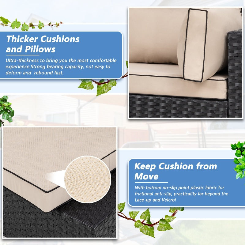 Walsunny 5 Pieces Outdoor Sectional Sofa, Patio furniture Set#color_khaki