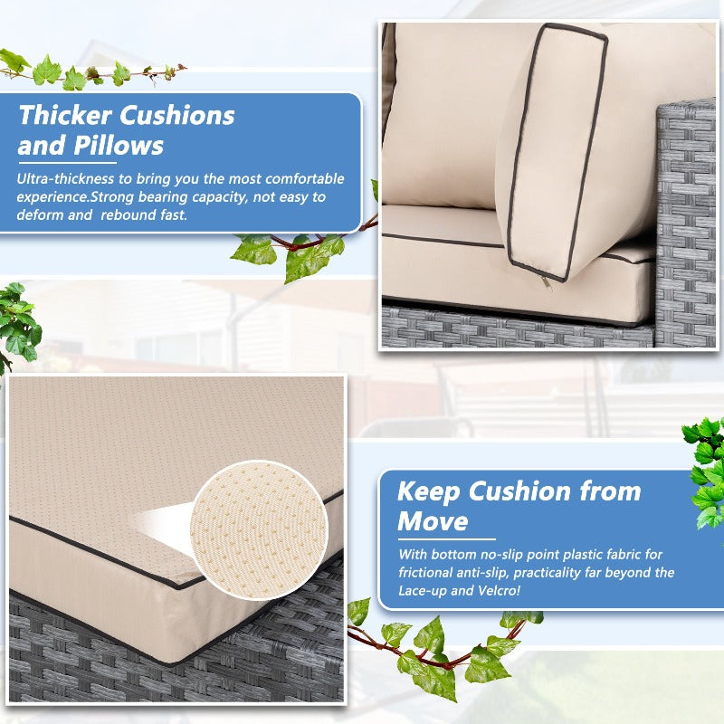 Walsunny Patio Furniture 5 Pieces Outdoor Sectional Sofa Set, Silver Wicker#color_khaki