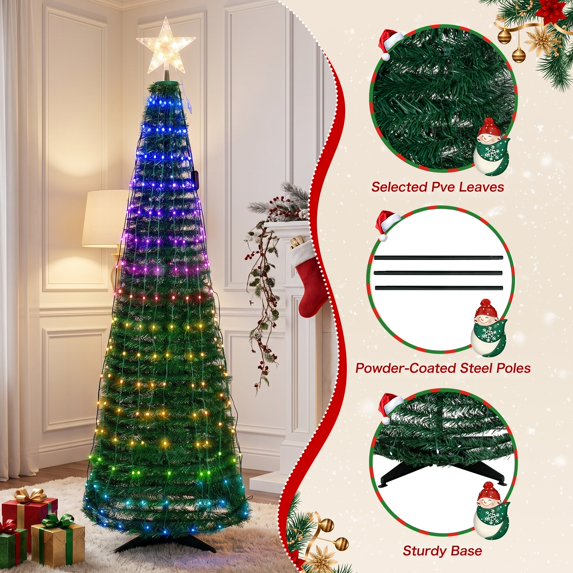 Walsunny 6FT Pop-Up Christmas Tree;Pre-Lit Christmas Tree with Bluetooth Connection and App Control for Indoor Holiday Decor,Outdoor Yard Decor