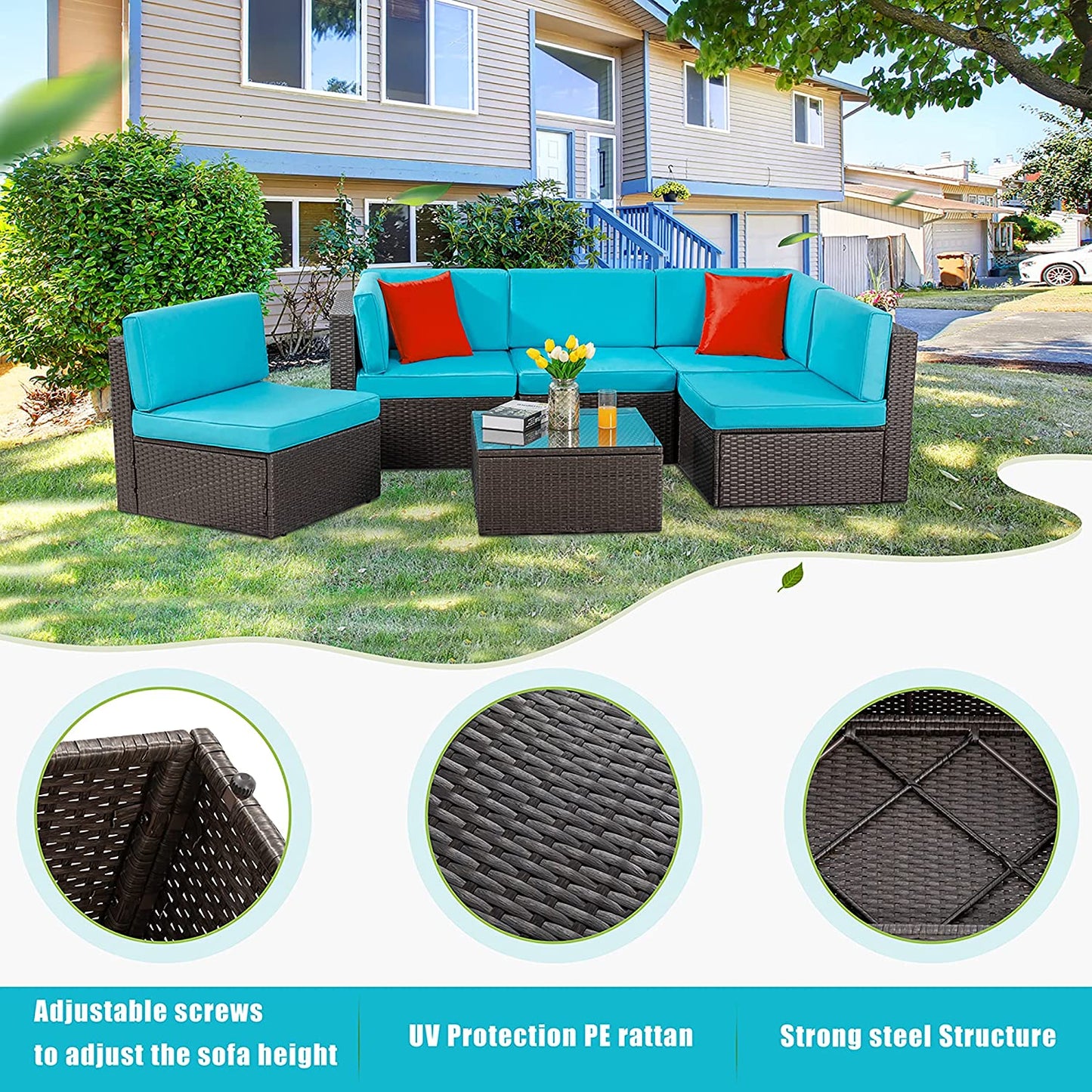 Walsunny 6 Pieces Outdoor Sectional Sofa Set