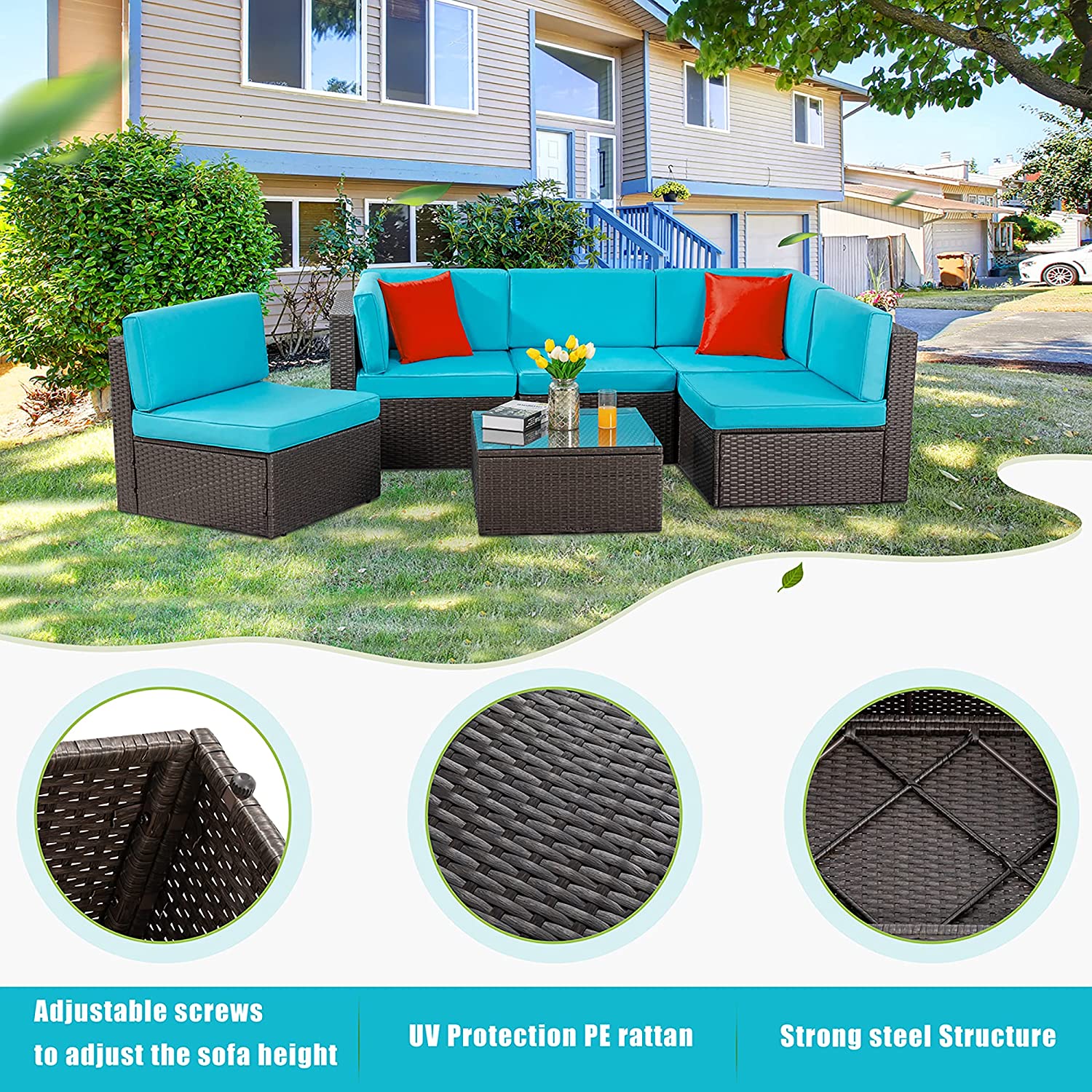 Walsunny 6 Pieces Outdoor Sectional Sofa Set