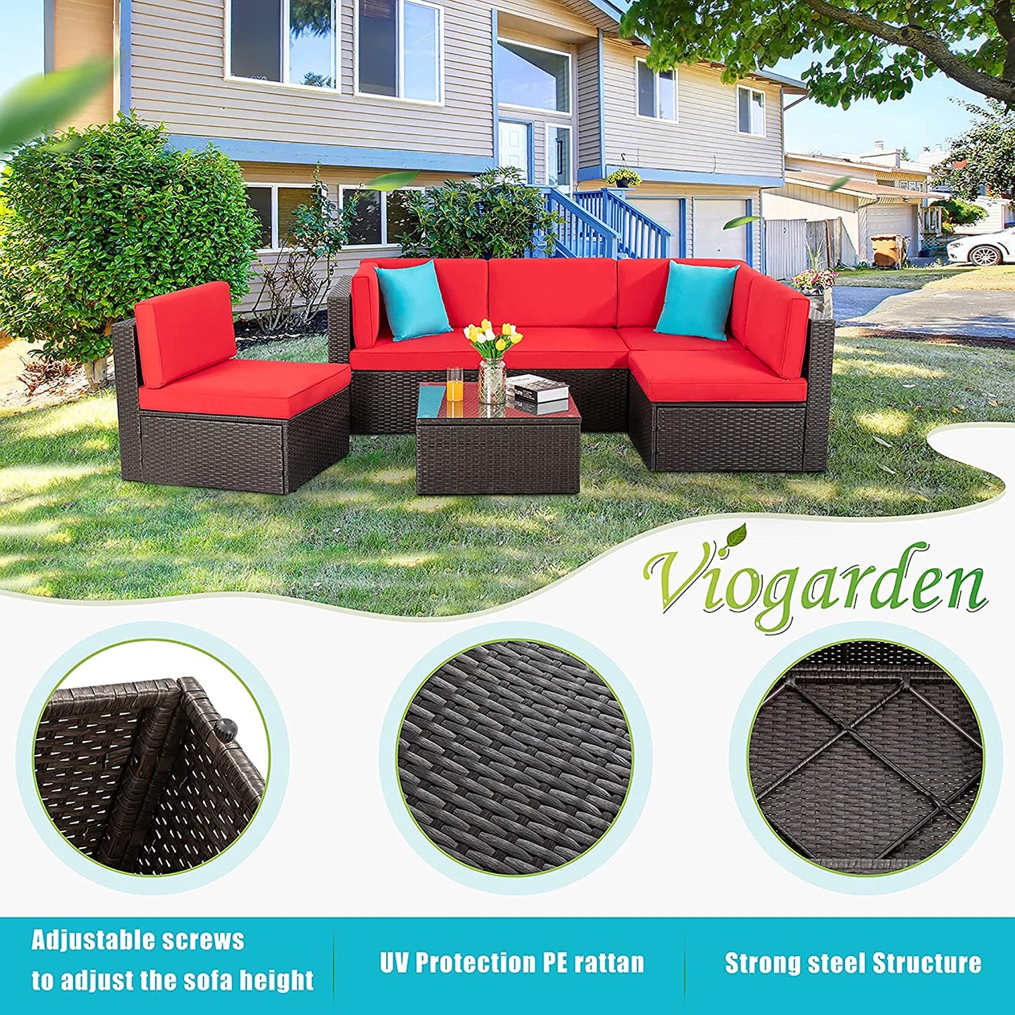 Walsunny 6 Pieces Outdoor Sectional Sofa Set