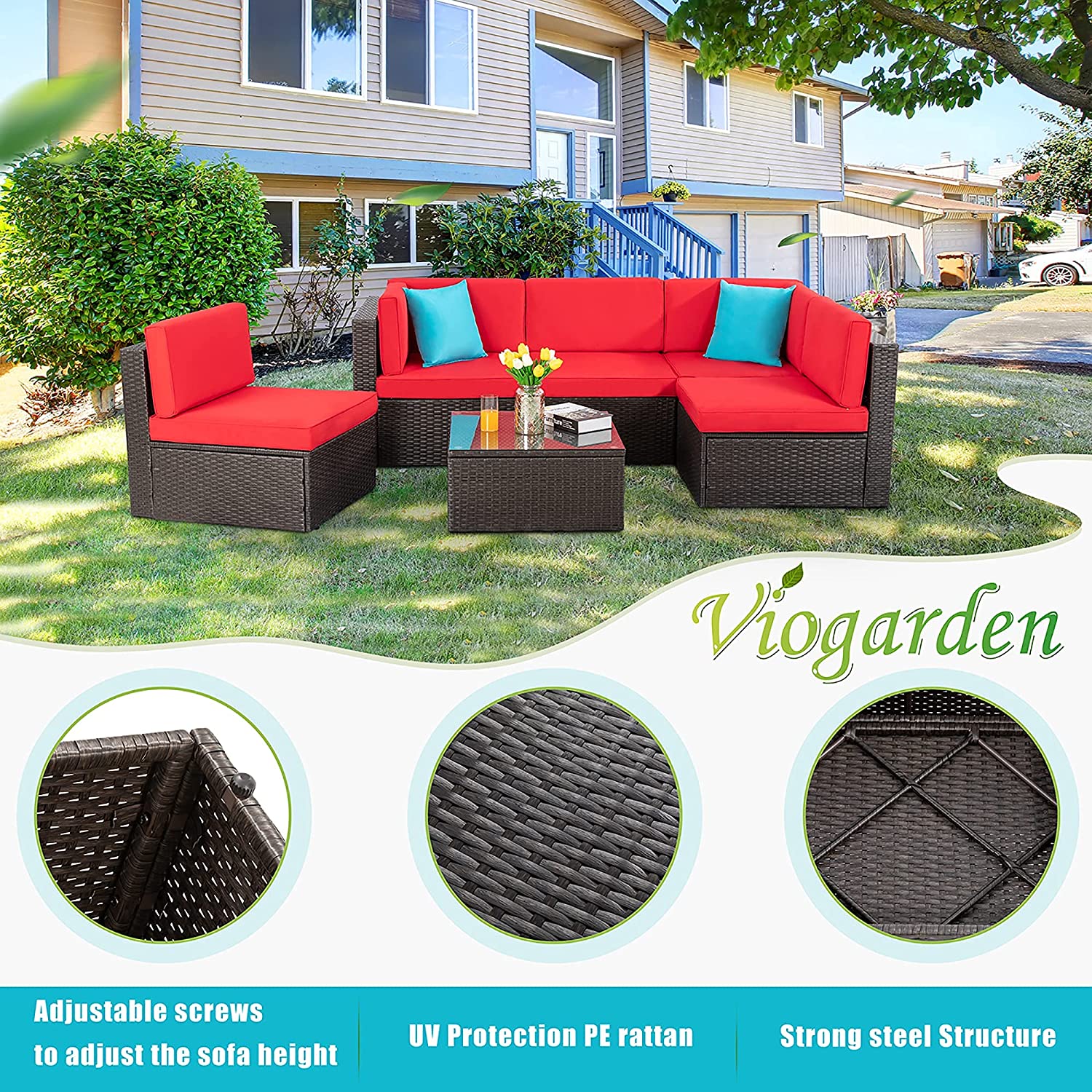 Walsunny 6 Pieces Outdoor Sectional Sofa Set
