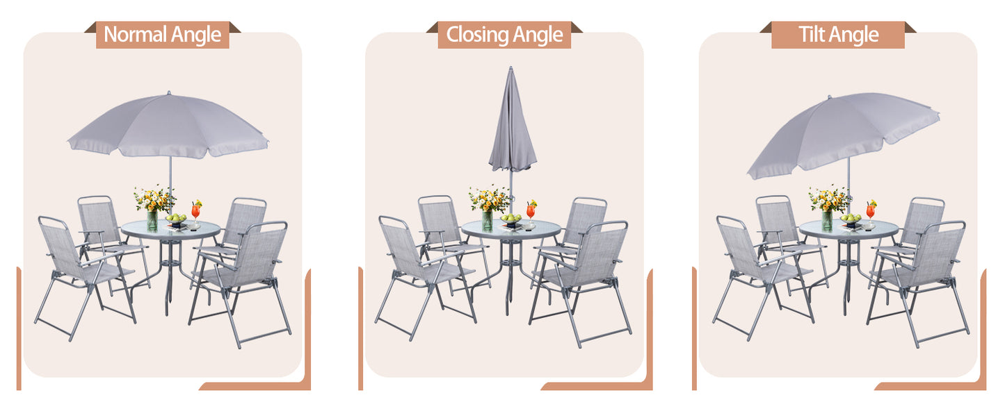 Walsunny Patio Furniture 6 Pieces Texilene Outdoor Folding Dining Set With Umbrella