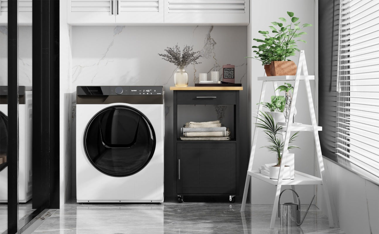 Walsunny 21.65‘’ Rolling Kitchen Island With Solid Wood Top#color_black