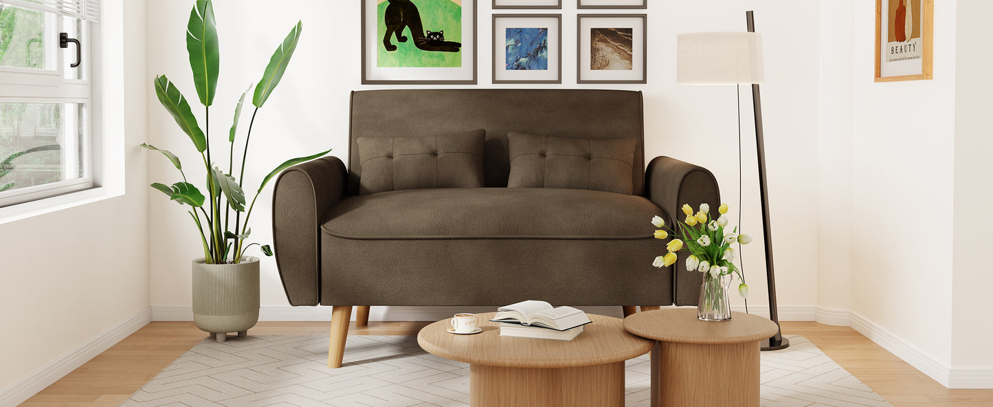 Walsunny Small Modern Loveseat Sofa, Upholstered Fabric Love Seat with Linen Cushions, Compact and Stylish for Small Spaces, Living Room, Bedroom, Office,Dark Gray