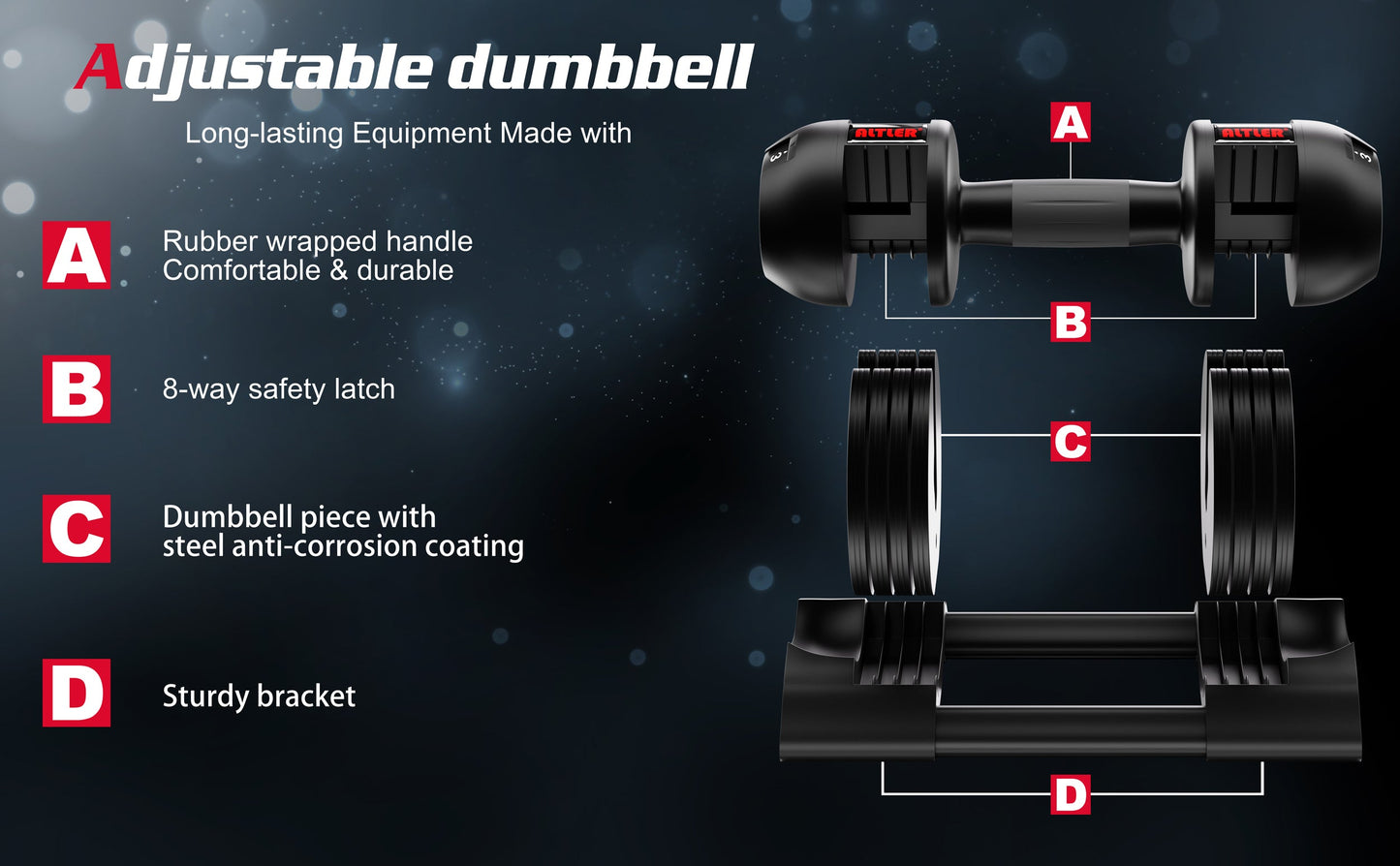 Walsunny Adjustable Dumbbell - Available in 22lb/25lb/44lb