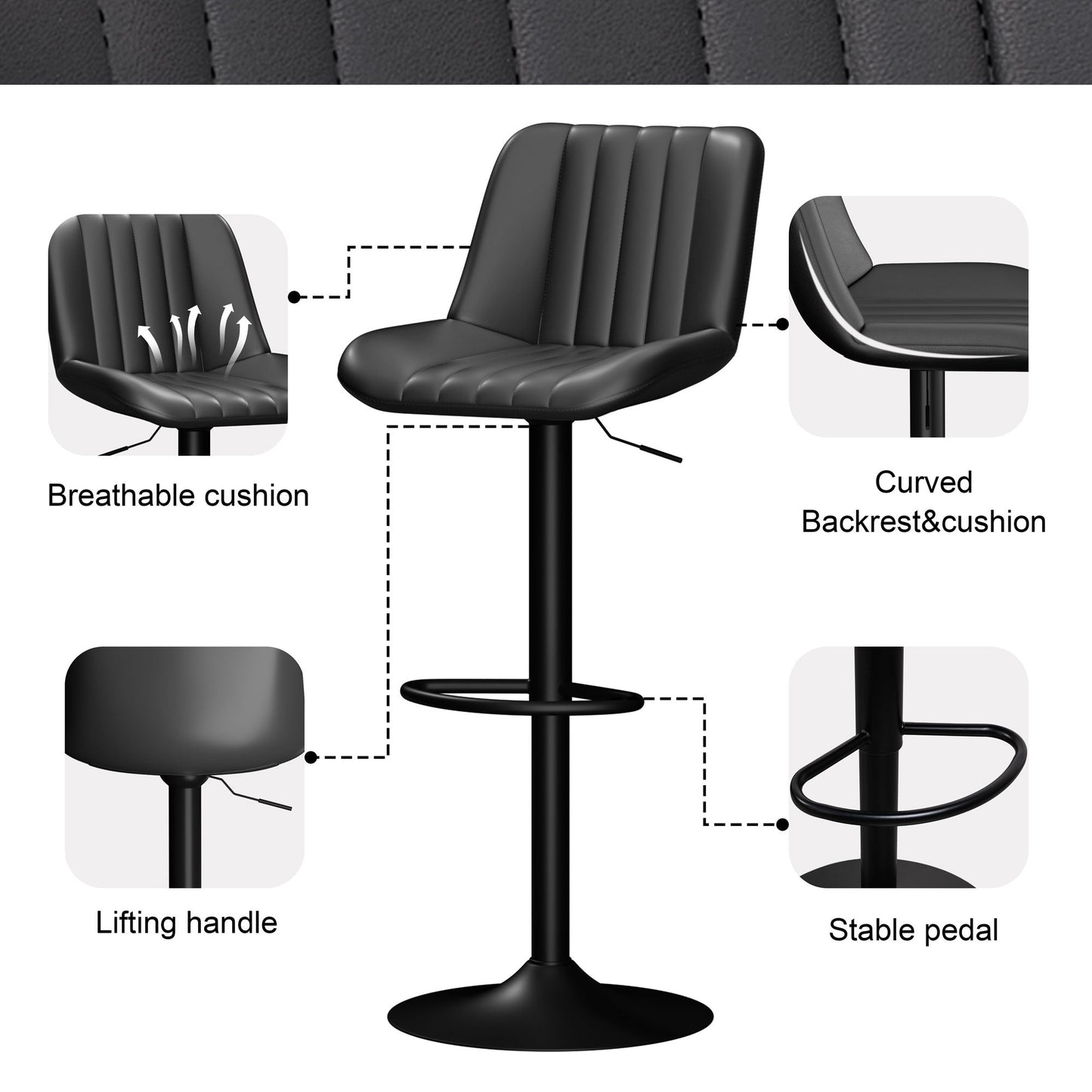 Walsunny Bar Stools Set of 2,Adjustable Leather Counter Height with High Backrest,Bar Chairs for Kitchen Island Dining,Room Bar