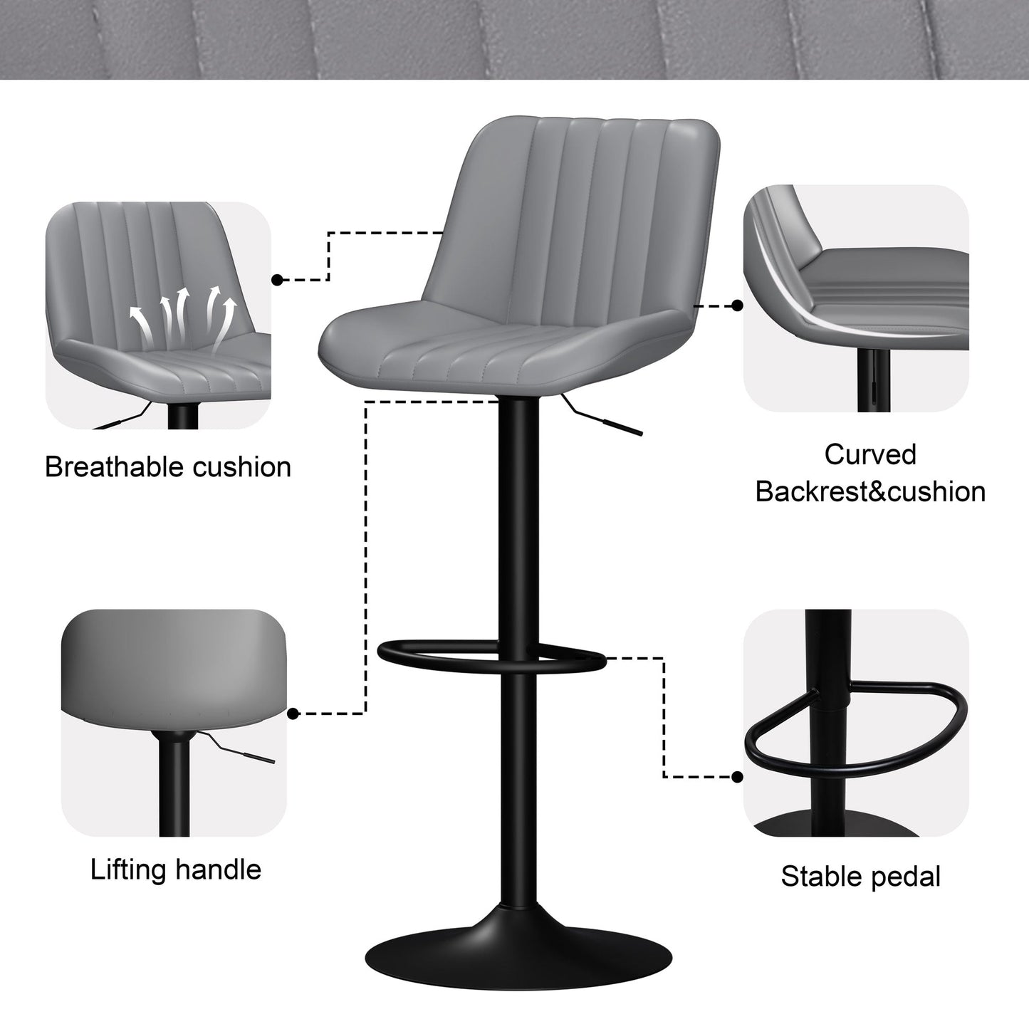 Walsunny Bar Stools Set of 2,Adjustable Leather Counter Height with High Backrest,Bar Chairs for Kitchen Island Dining,Room Bar