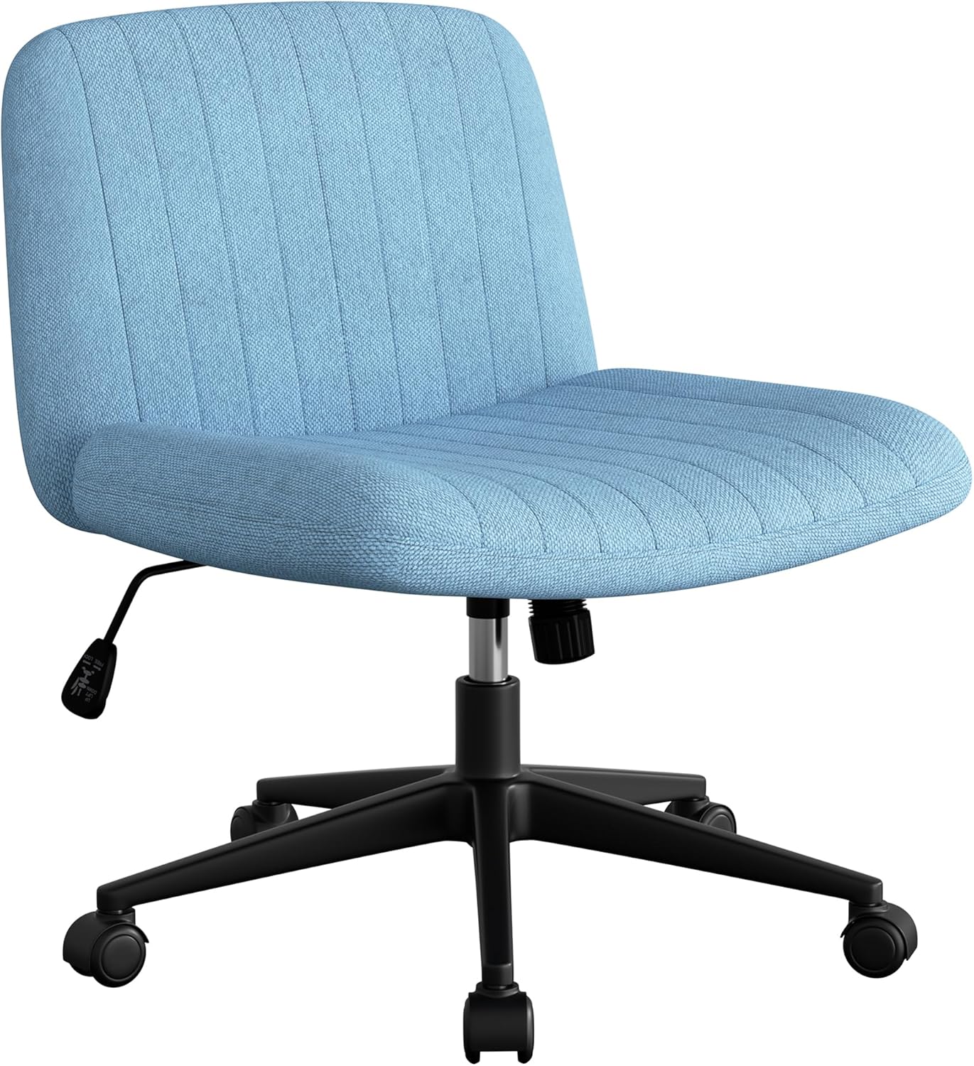 Walsunny Criss Cross Chair with Wheels, Comfy Armless Vanity Chairs with Back & Wide Seat, Comfortable Fabric Cross Legged Desk Chair’s Swivel