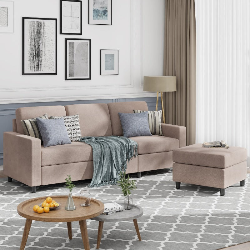 Walsunny 3-Seat Modern Sectional Sofa With Reversible Chaise#color_khaki