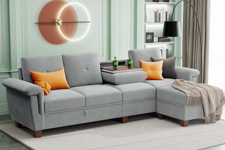 Walsunny 4-Seat Convertible Sectional Sofa L Shaped Couch with Storage Chaise