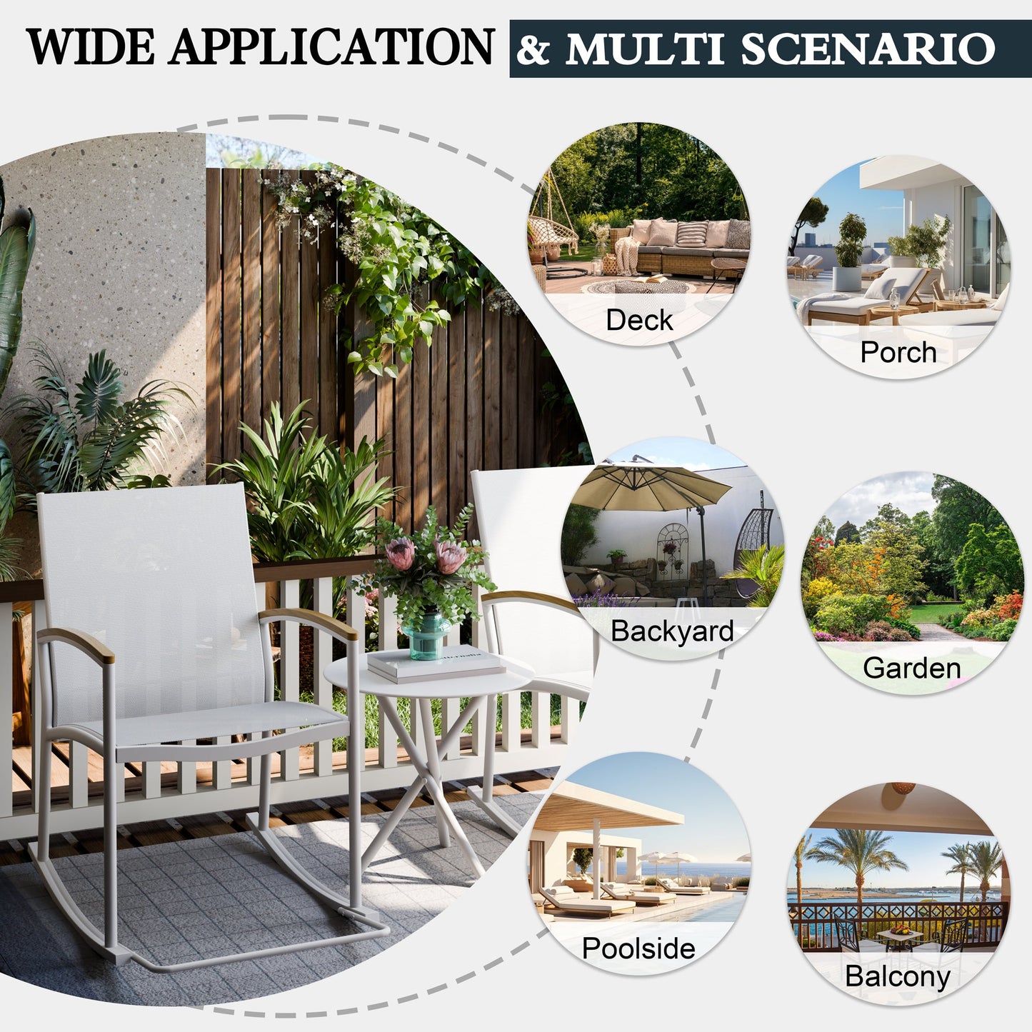 Walsunny 3 Pieces Patio Set Outdoor Patio Furniture Sets Modern Rocking Bistro Set Textilene Chair Conversation Sets Black