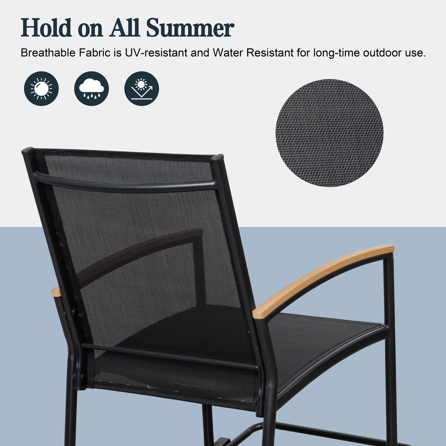 Walsunny 3 Pieces Patio Set Outdoor Patio Furniture Sets Modern Rocking Bistro Set Textilene Chair Conversation Sets Black