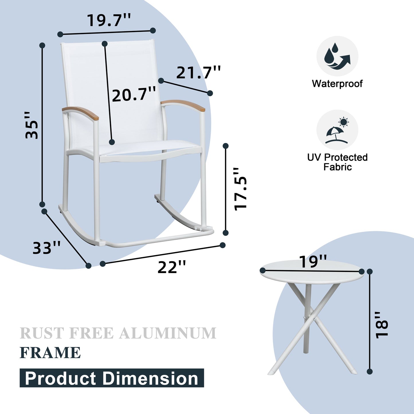 Walsunny 3 Pieces Patio Set Outdoor Patio Furniture Sets Modern Rocking Bistro Set Textilene Chair Conversation Sets Black