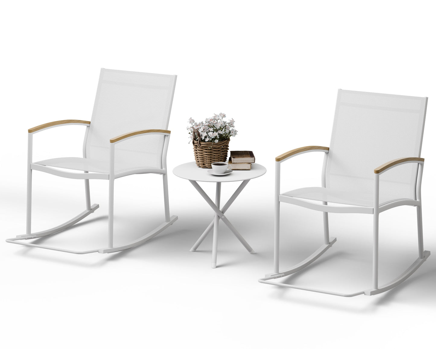 Walsunny 3 Pieces Patio Set Outdoor Patio Furniture Sets Modern Rocking Bistro Set Textilene Chair Conversation Sets Black