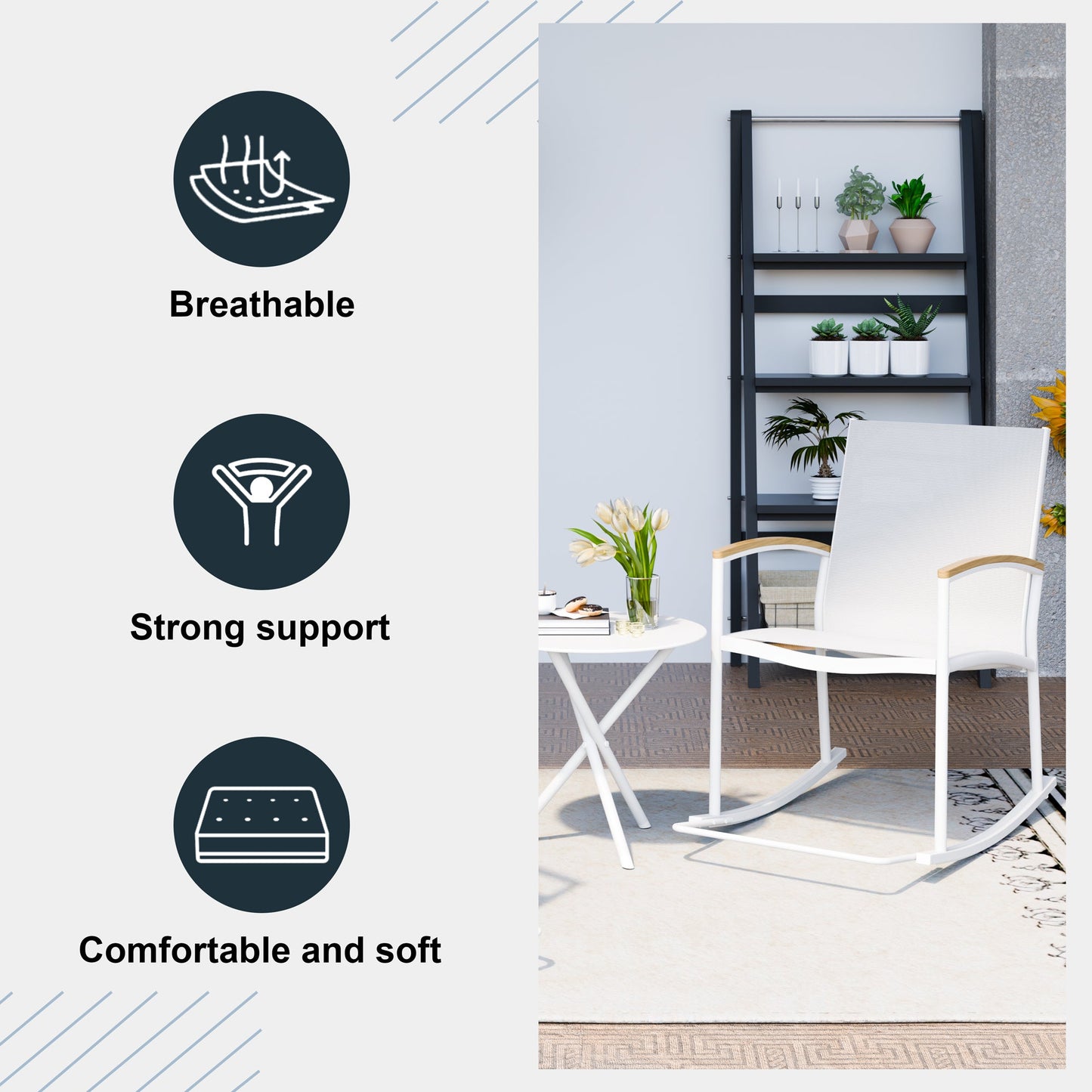 Walsunny 3 Pieces Patio Set Outdoor Patio Furniture Sets Modern Rocking Bistro Set Textilene Chair Conversation Sets Black