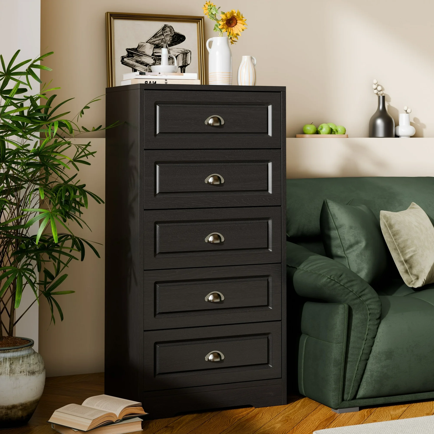 Walsunny White Vertical Dresser Modern Storage Cabinet with Handle-Drawer Chest Wood Organizer for Living Room
