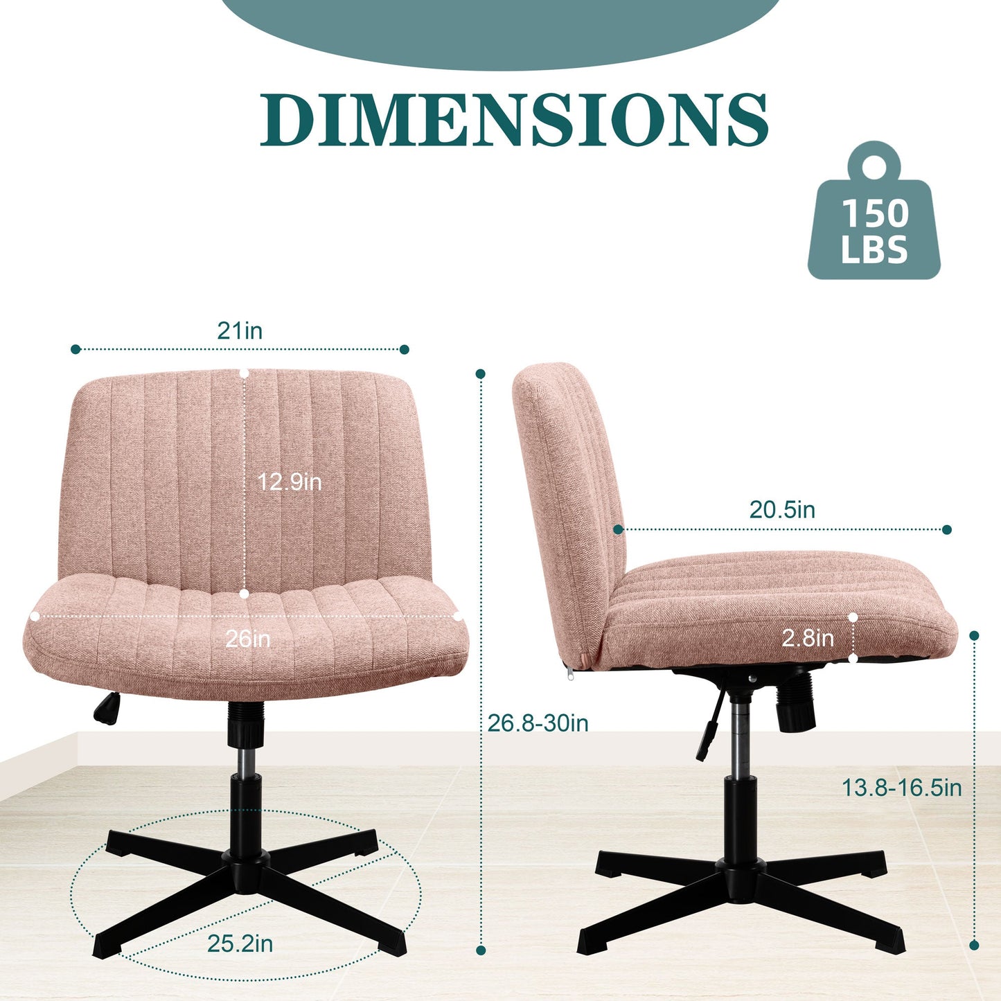 Walsunny Cross Legged Office Chair Armless Wide Chair