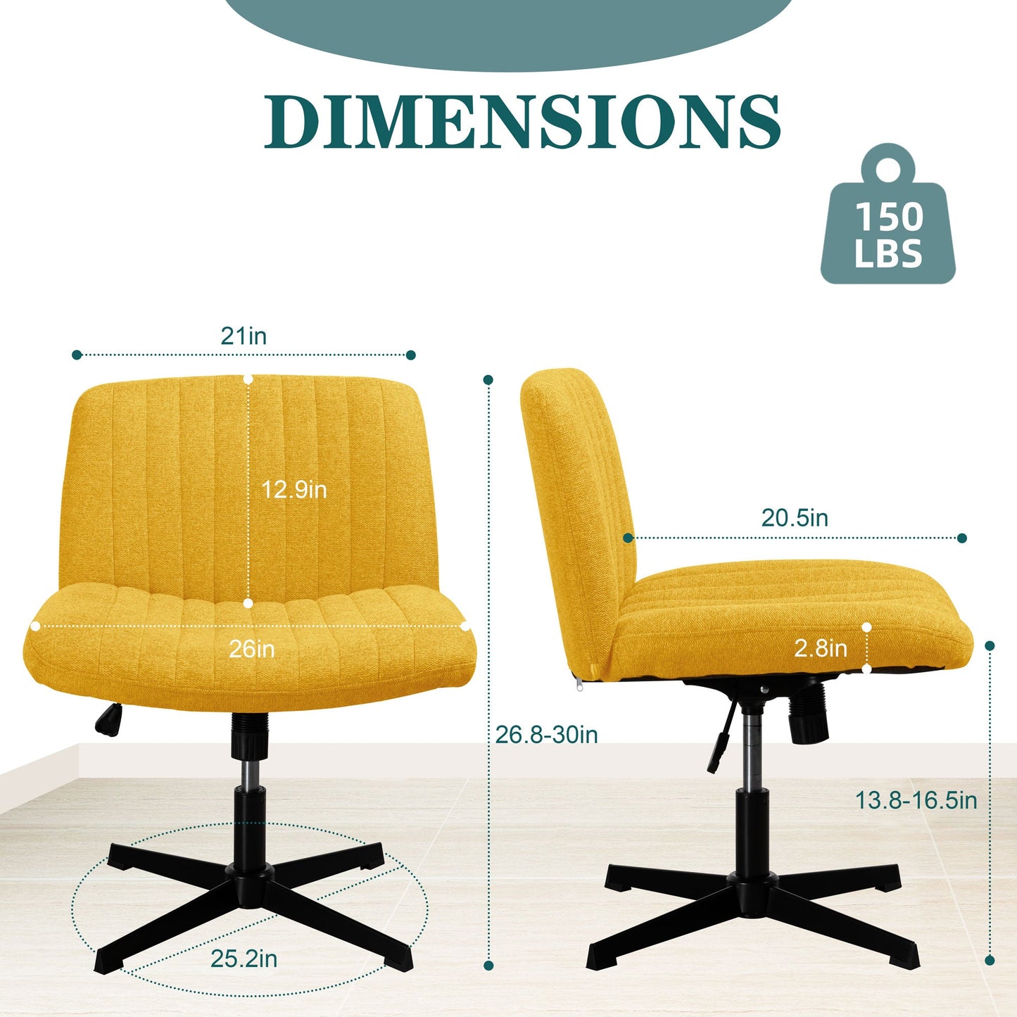 Walsunny Cross Legged Office Chair Armless Wide Chair