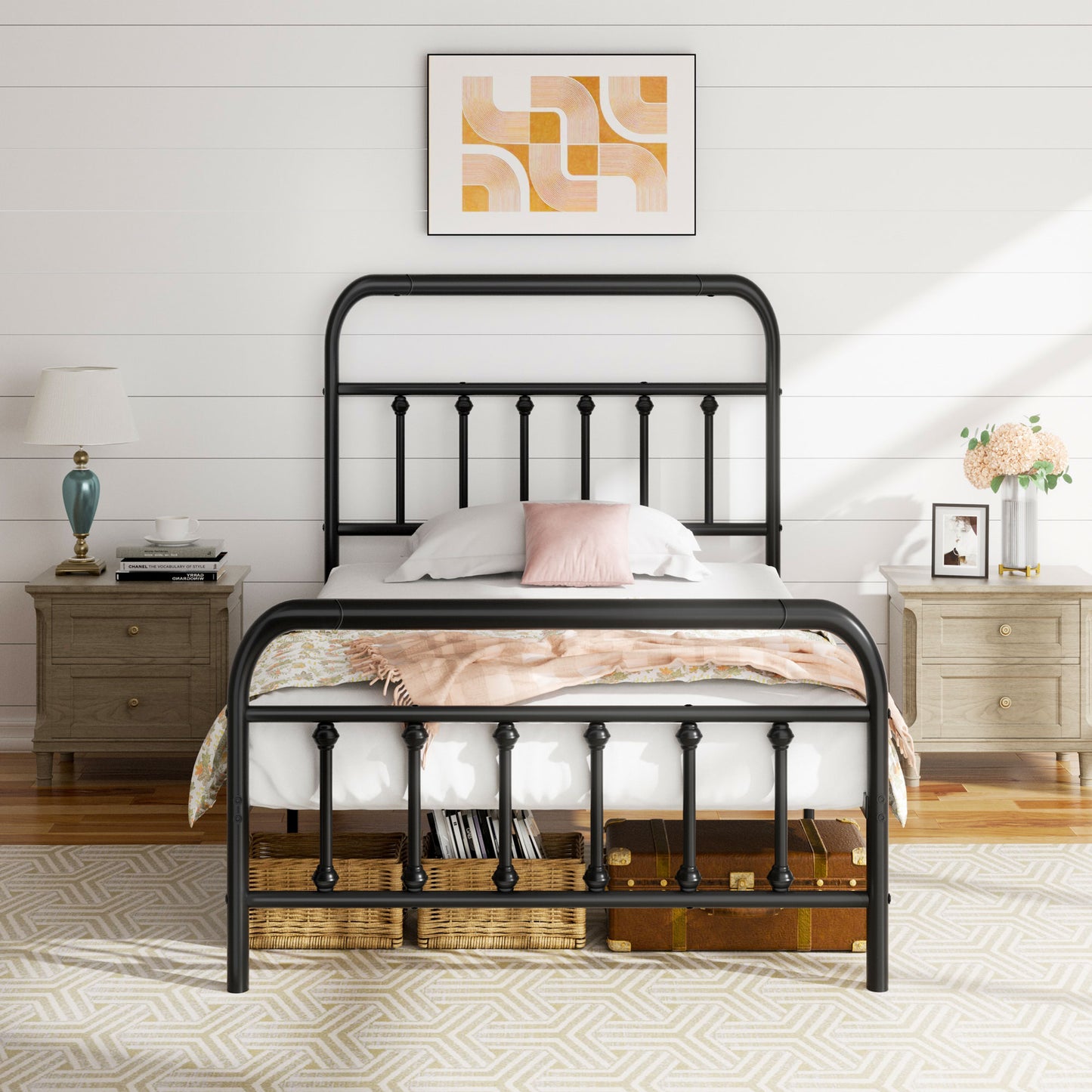 Walsunny Metal Platform Bed Frame with Headboard and Footboard, No Box Spring Needed, Easy Assembly Anti-Slip Support, Storage Space Under the Bed