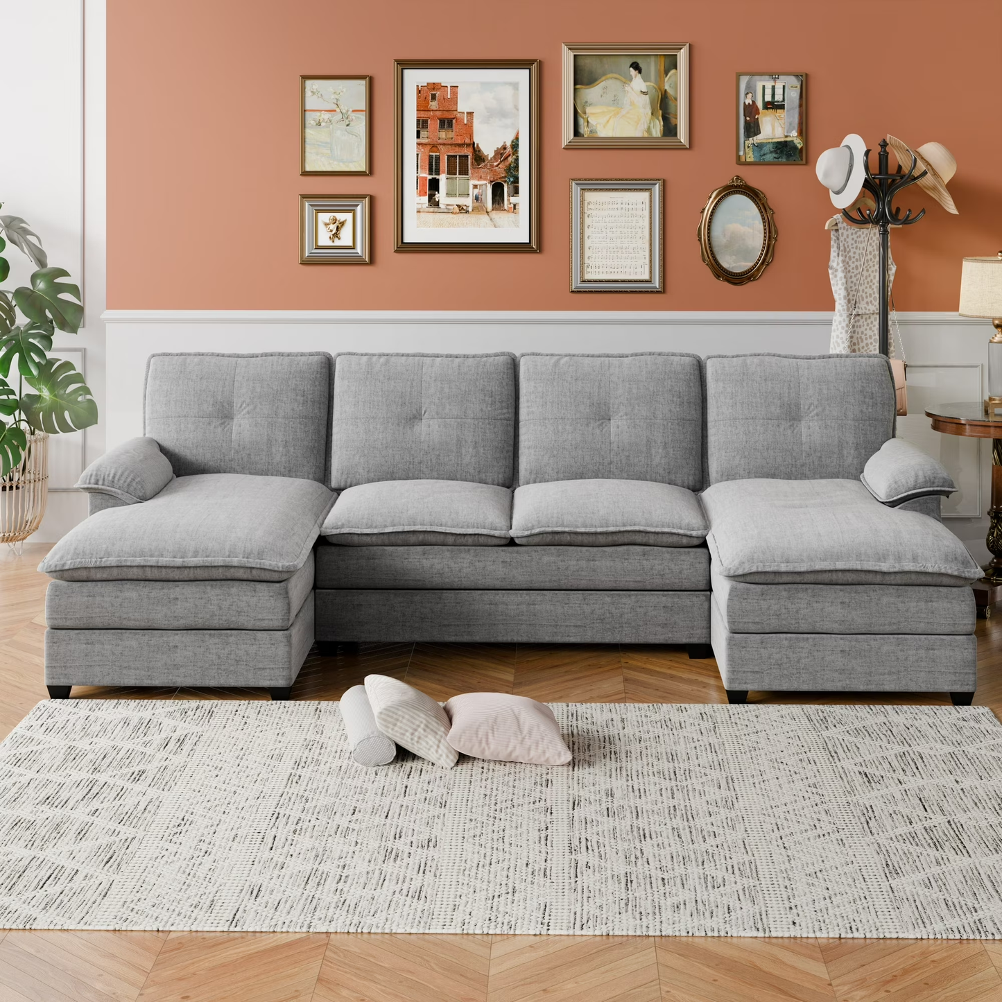 Walsunny Sectional Sofa Couches for Living Room, 4-Seat Cloud Couch Chenille U Shaped Sofa Couch Sleeper Comfy Upholstered Furniture with Double Chaise