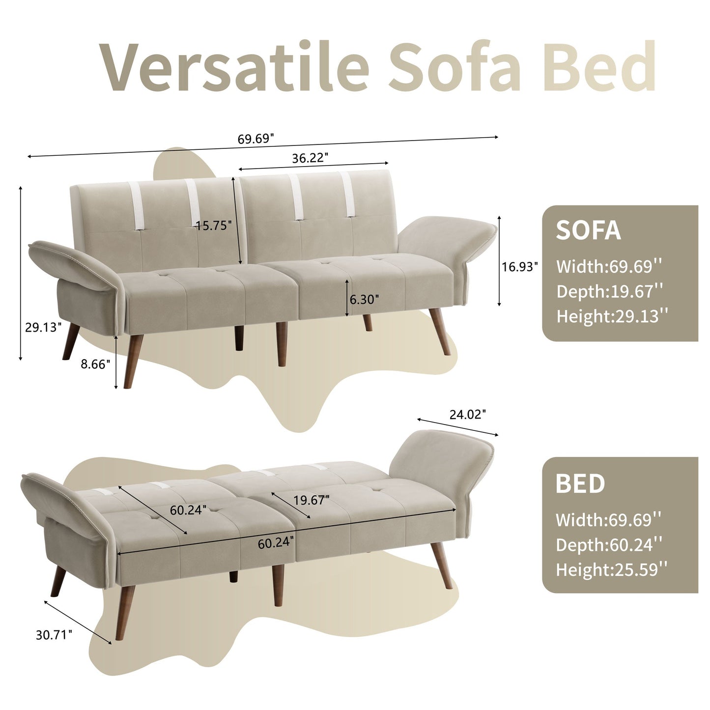 Walsunny Velvet Loveseat Sofa Couch Sofa cama for Apartments