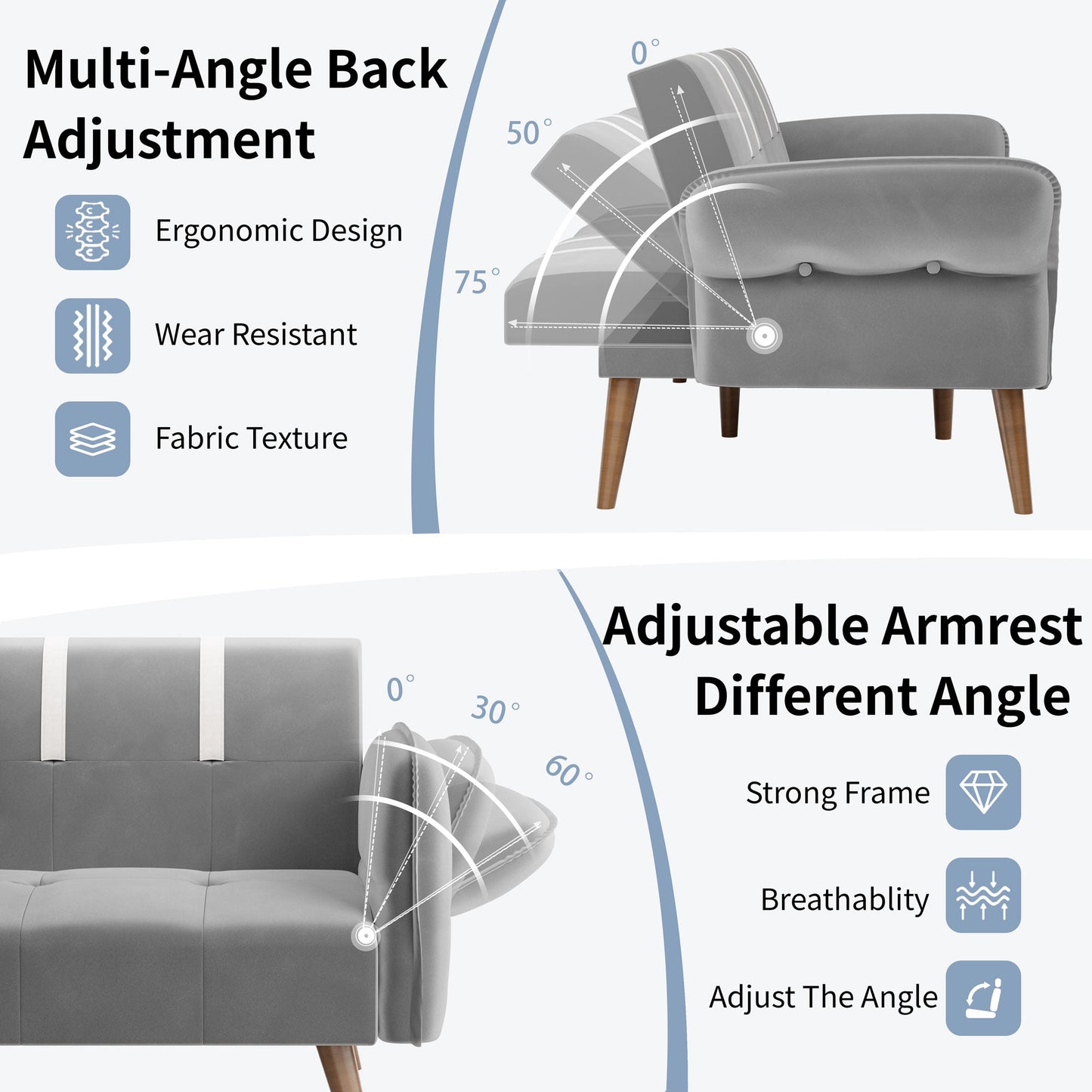 Walsunny Velvet Loveseat Sofa Couch Sofa cama for Apartments