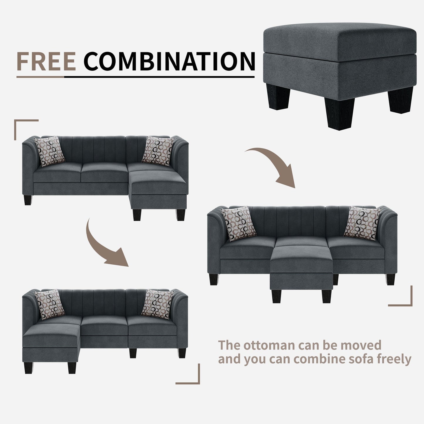 Walsunny 3 Seat L Shaped Sofa with High Armrest Upgraded Convertible Sectional Sofa
