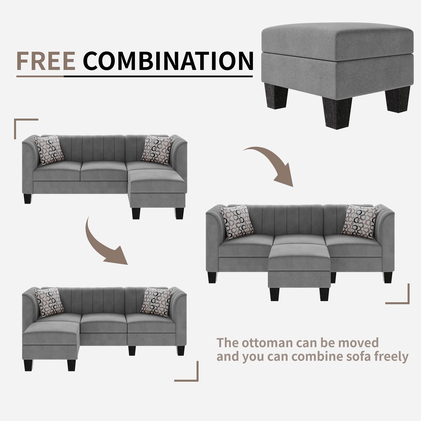 Walsunny 3 Seat L Shaped Sofa with High Armrest Upgraded Convertible Sectional Sofa