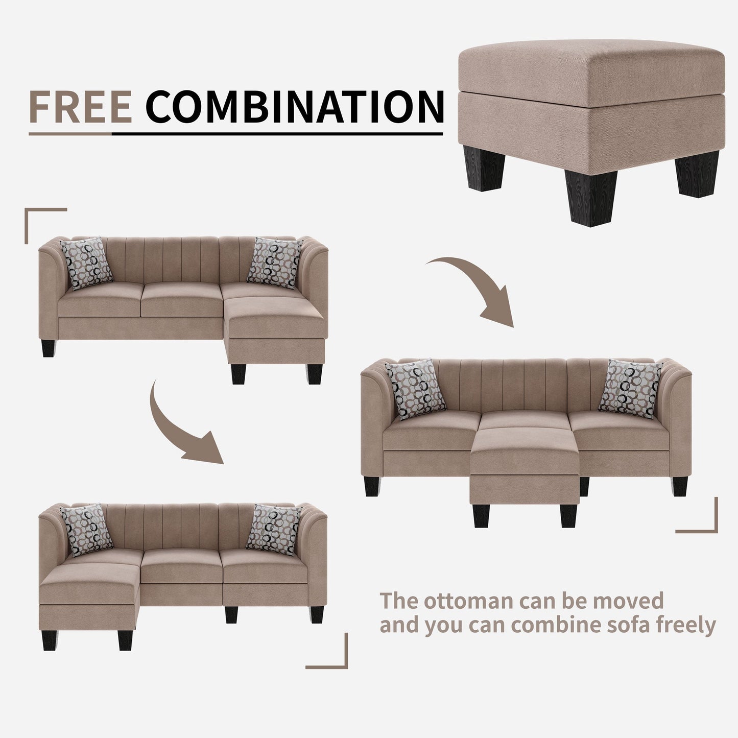 Walsunny 3 Seat L Shaped Sofa with High Armrest Upgraded Convertible Sectional Sofa