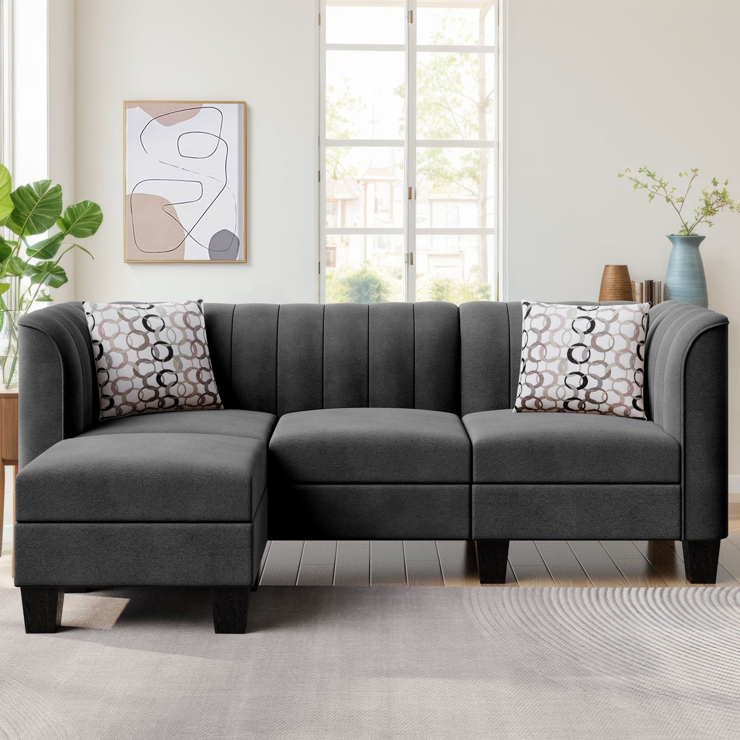 Walsunny 3 Seat L Shaped Sofa with High Armrest Upgraded Convertible Sectional Sofa