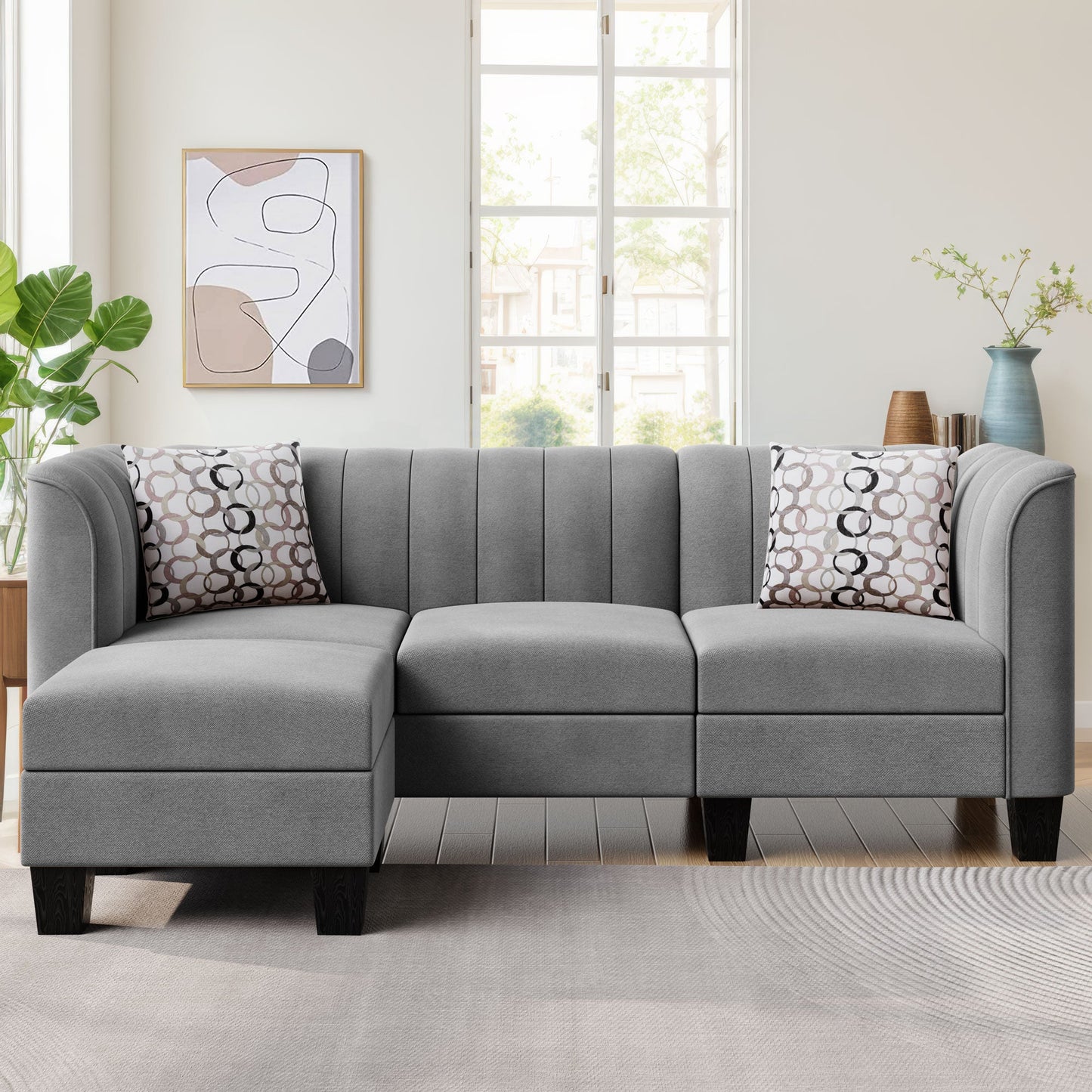 Walsunny 3 Seat L Shaped Sofa with High Armrest Upgraded Convertible Sectional Sofa