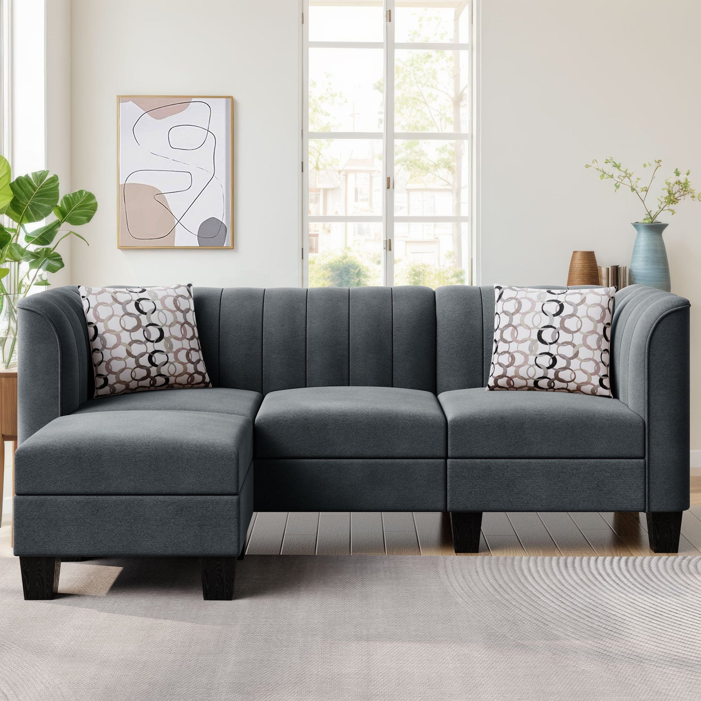 Walsunny 3 Seat L Shaped Sofa with High Armrest Upgraded Convertible Sectional Sofa