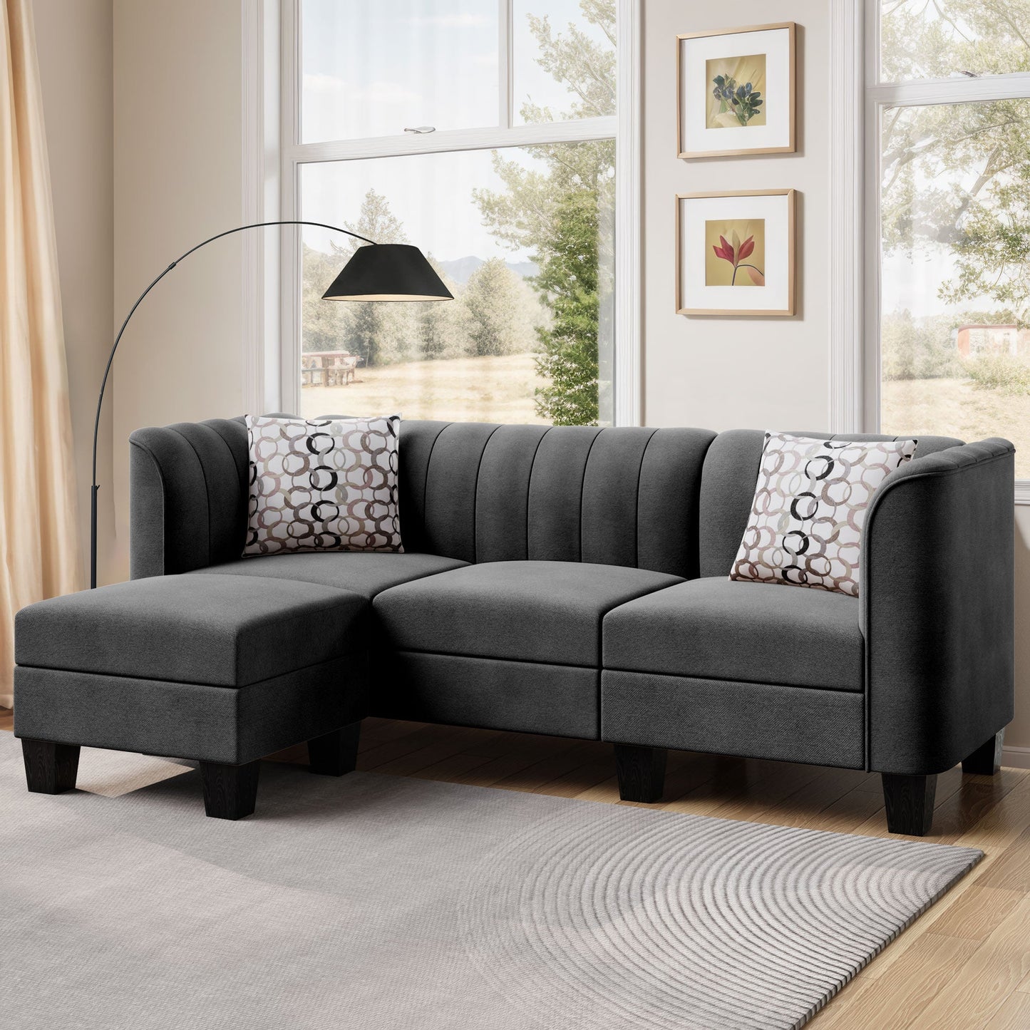 Walsunny 3 Seat L Shaped Sofa with High Armrest Upgraded Convertible Sectional Sofa