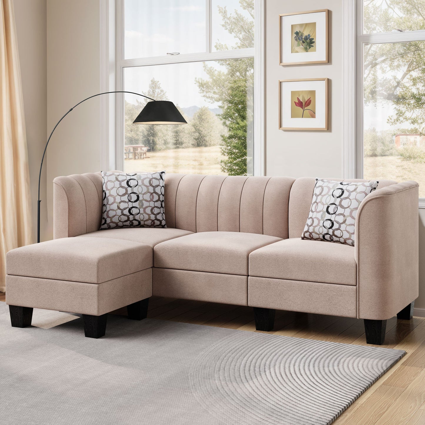 Walsunny 3 Seat L Shaped Sofa with High Armrest Upgraded Convertible Sectional Sofa