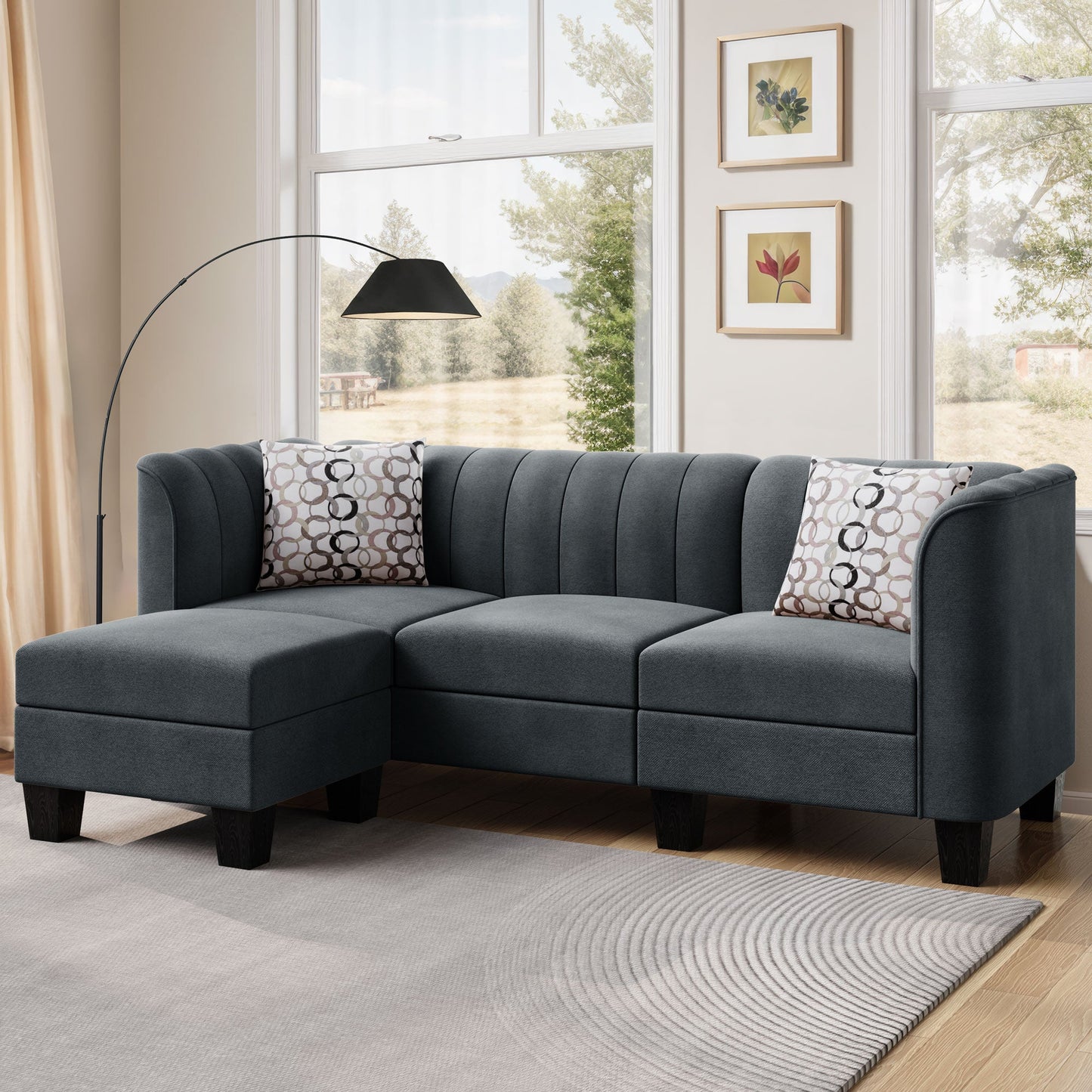 Walsunny 3 Seat L Shaped Sofa with High Armrest Upgraded Convertible Sectional Sofa