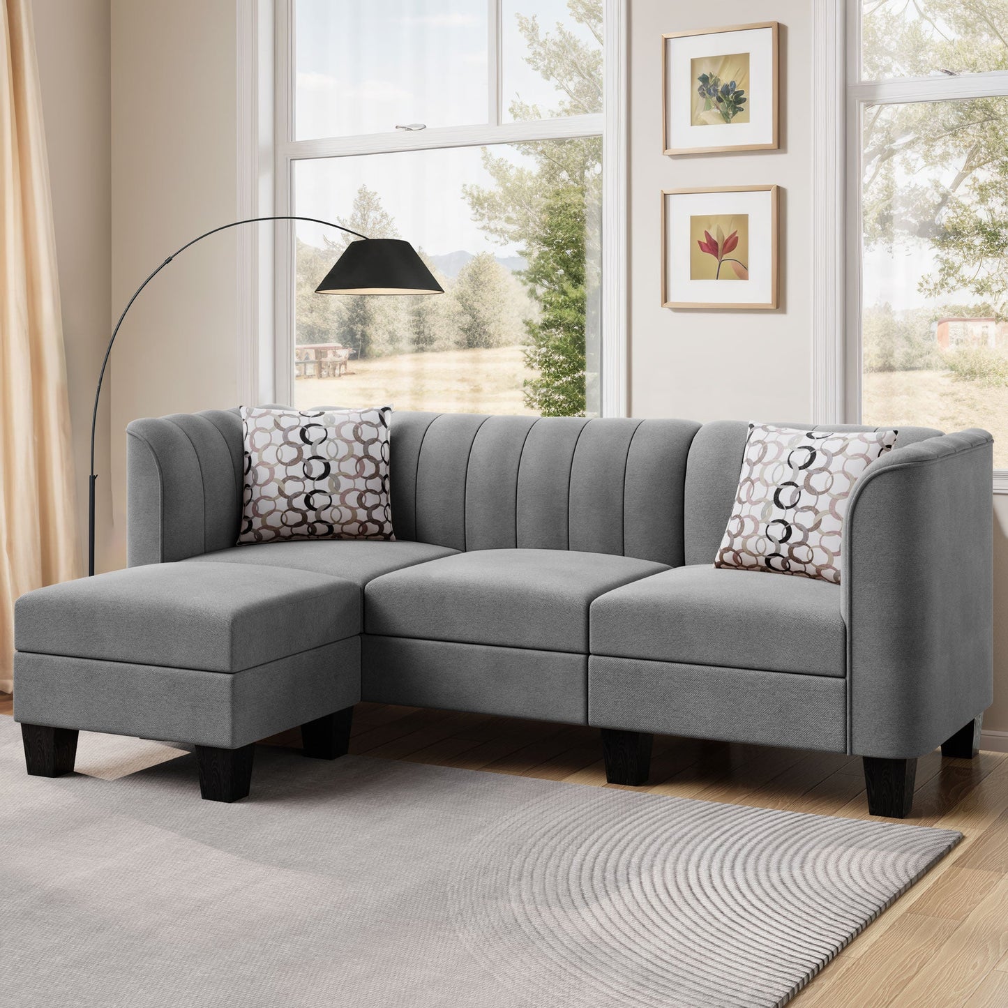 Walsunny 3 Seat L Shaped Sofa with High Armrest Upgraded Convertible Sectional Sofa