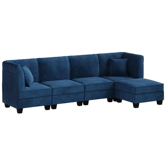 Walsunny Velvet 5 Pieces Modular Sectional Sofa L-Shaped Couch With Reversible Chaise