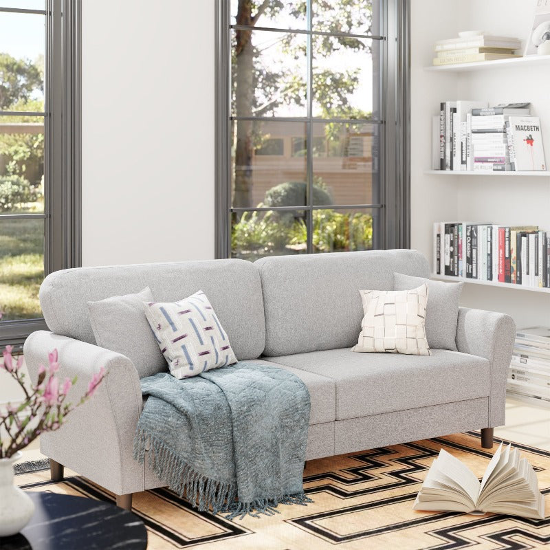 Walsunny 87.4" Mid Century Modern 2-Seat Sofa Couch, Linen Fabric Upholstered Cushions, Easy Tool-Free Assembly loveseat for Living Room, Office, Apartment & Small Spaces#color_light-grey